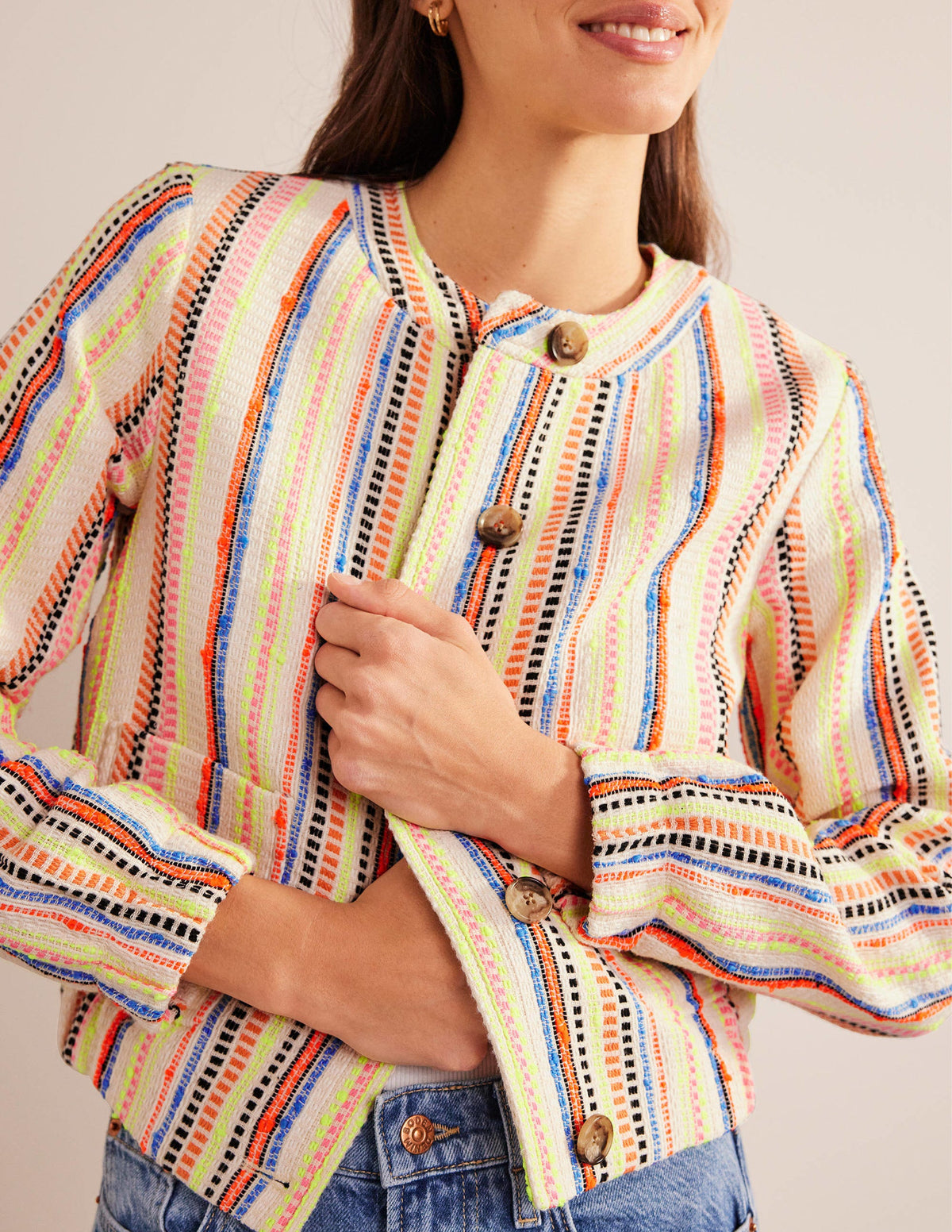 Textured Button Jacket-Ivory, Multi Stripe - Image 5