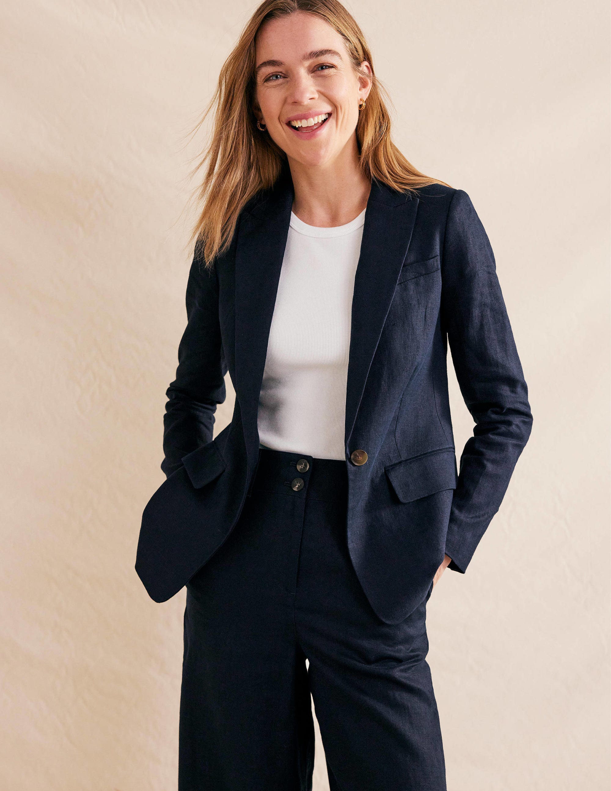 The Cambridge Linen Blazer-Navy - Image 1