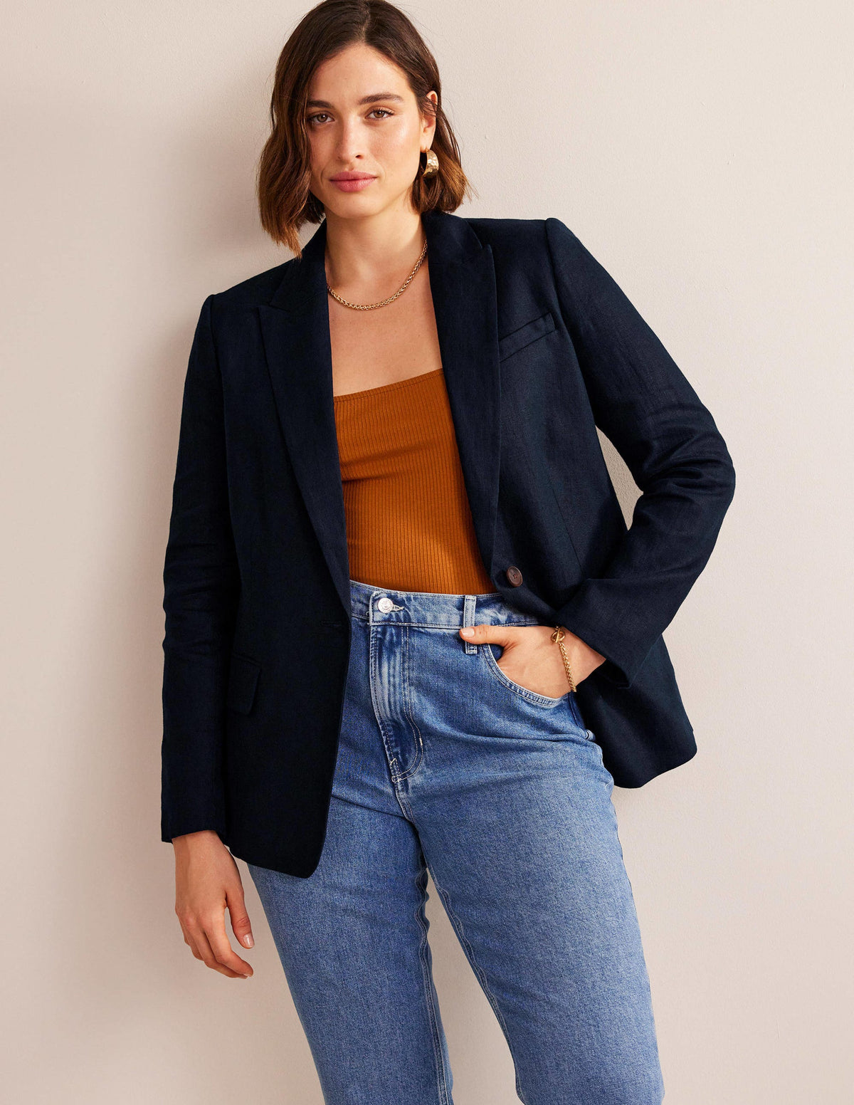 The Cambridge Linen Blazer-Navy-5