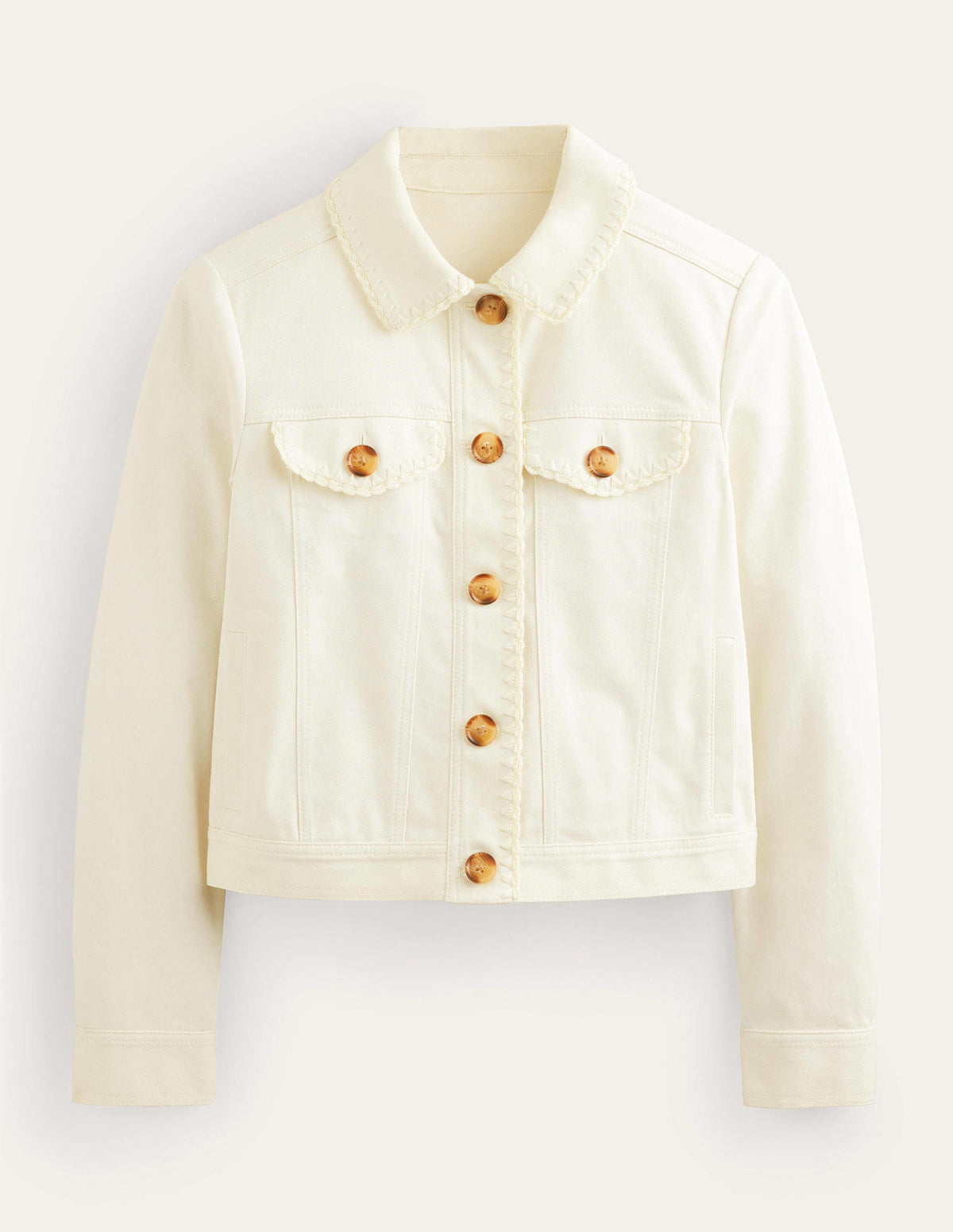 Crochet Trim Denim Jacket-Ecru-6