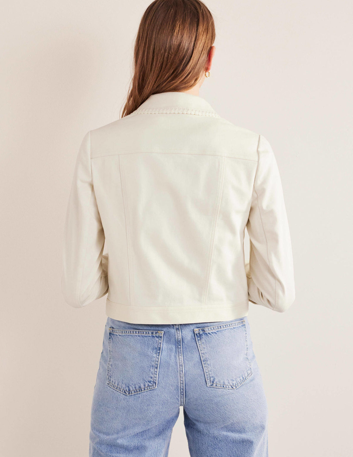 Crochet Trim Denim Jacket-Ecru - Image 3