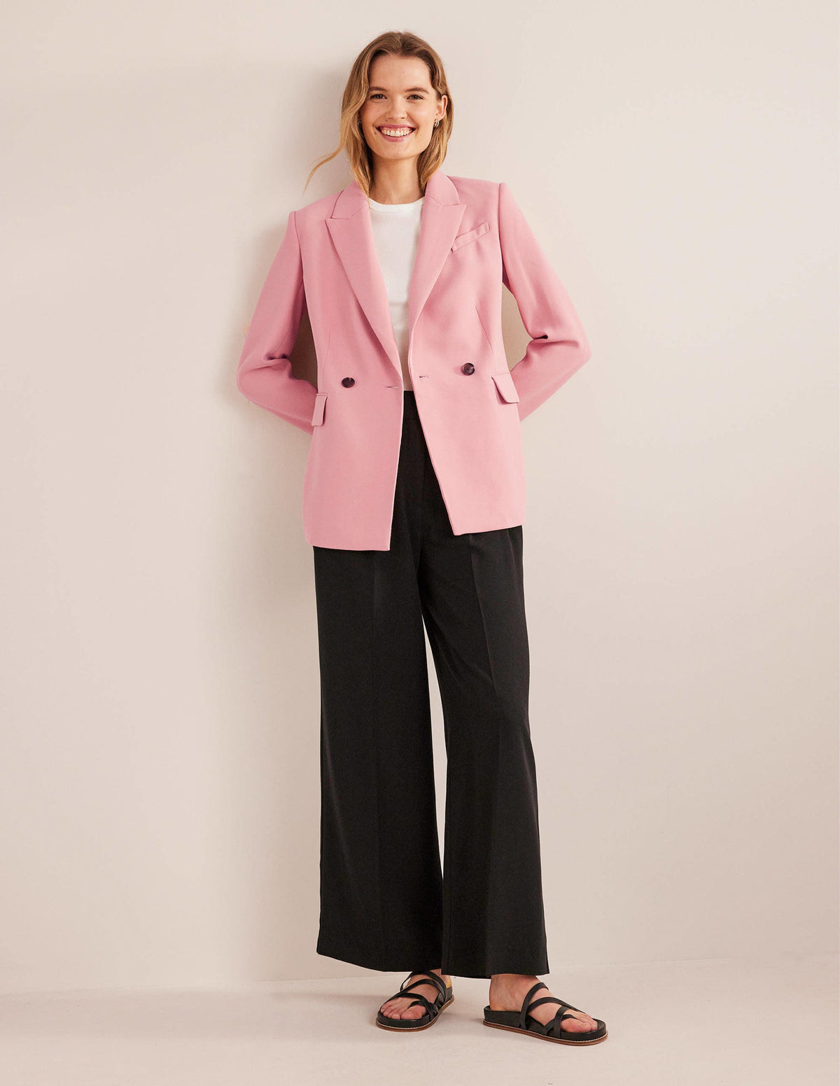 Double Breasted Crepe Blazer-Rose Pink - Image 4