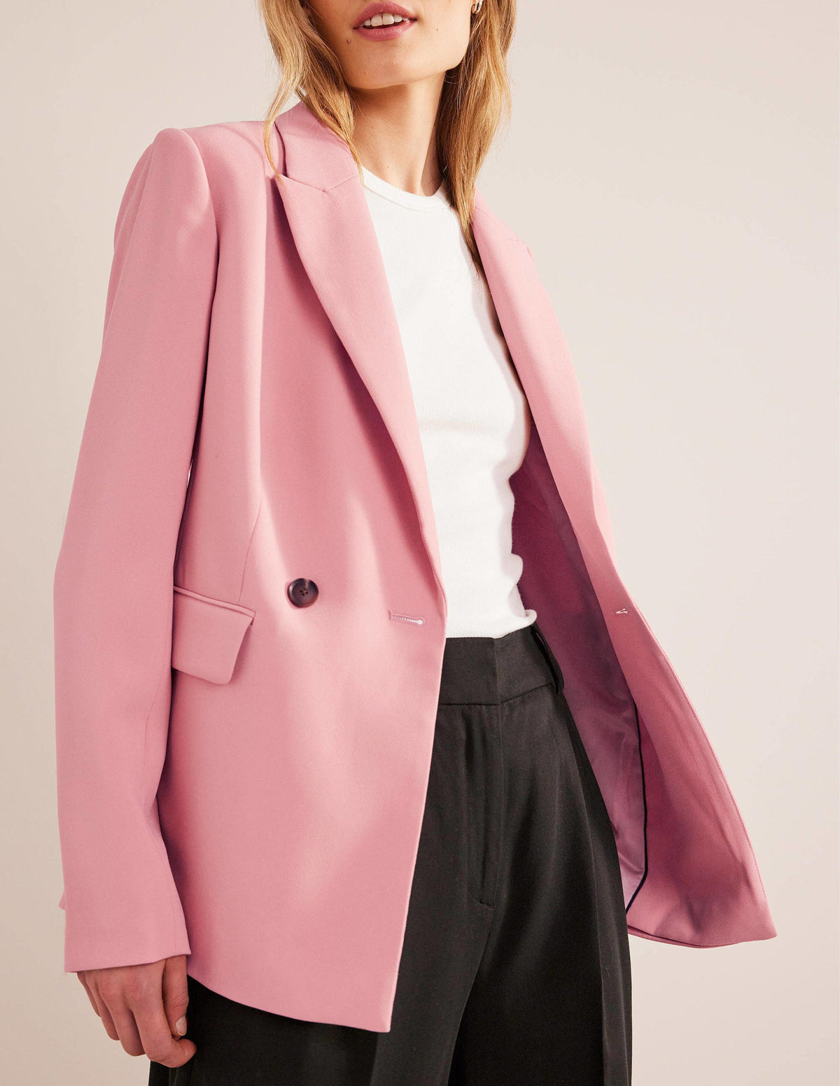 Double Breasted Crepe Blazer-Rose Pink - Image 5