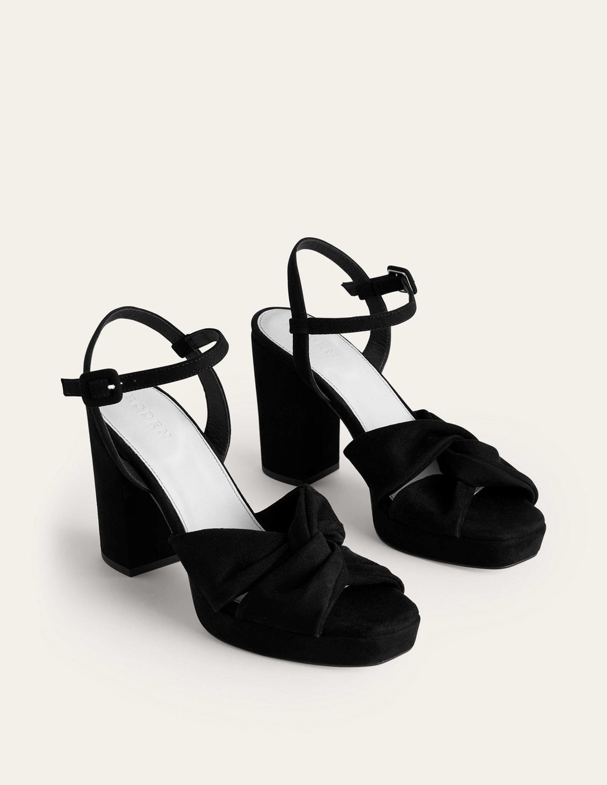 Twist-Front Heeled Platforms-Black Suede - Image 3