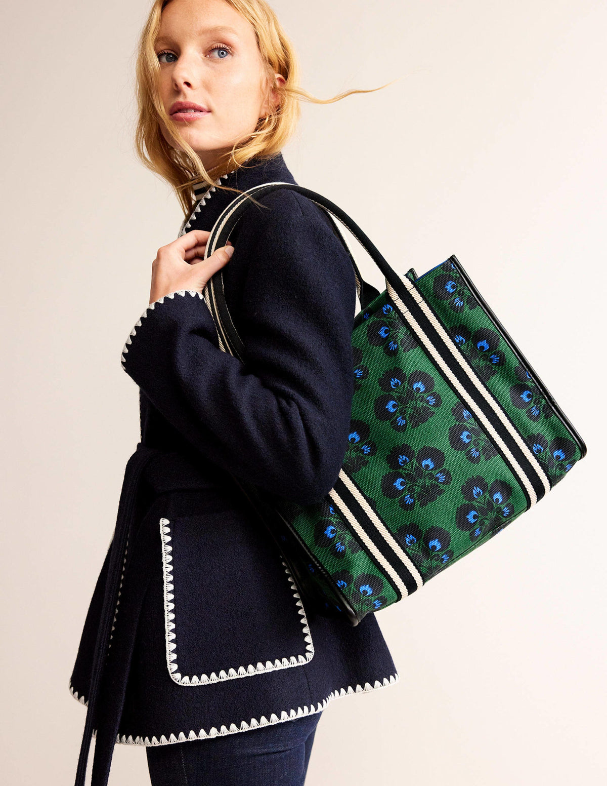 Tilda Canvas Tote Bag-Amazon Green, Carnation Stamp - Image 1
