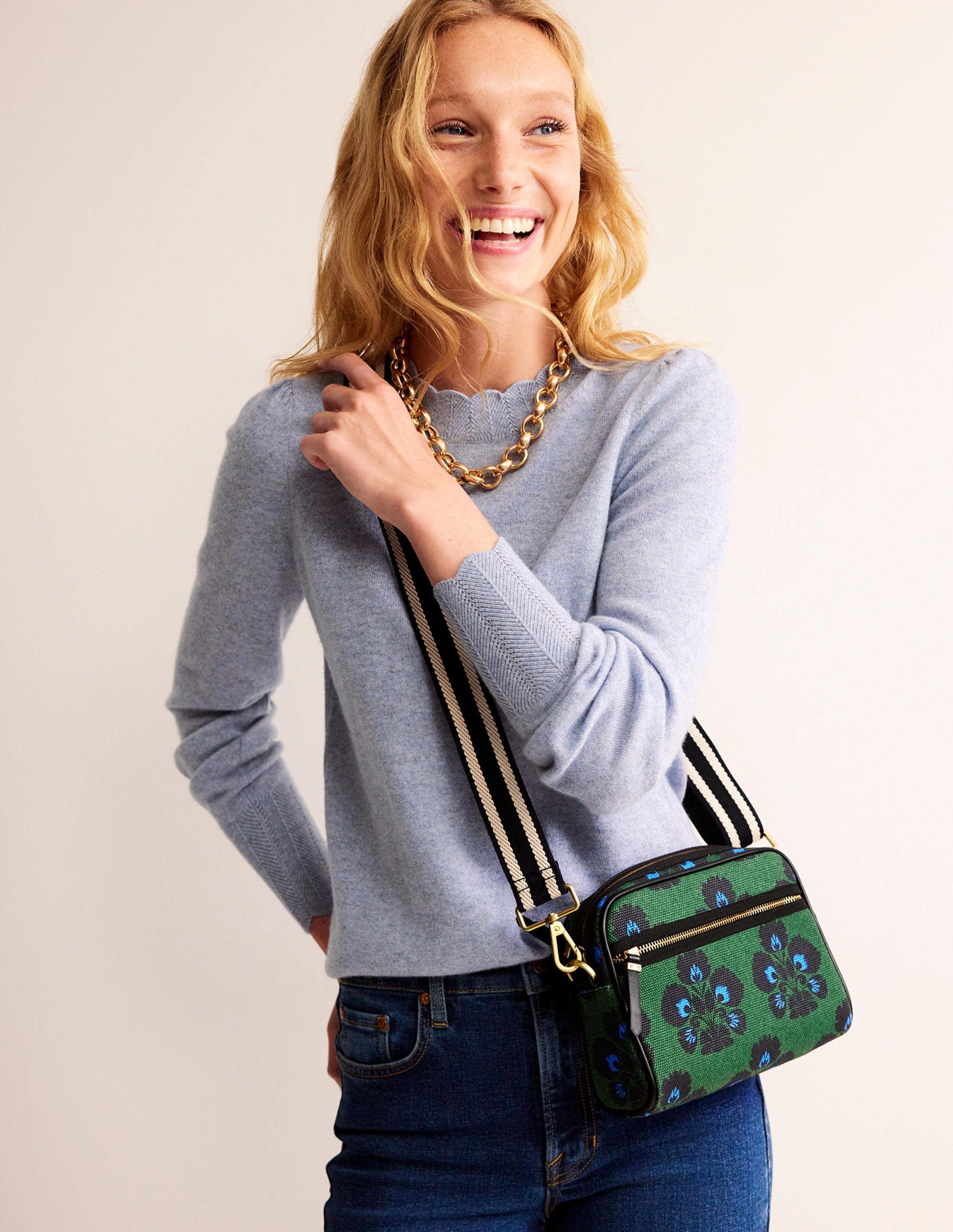 Canvas Cross-Body Bag-Amazon Green, Carnation Stamp-1