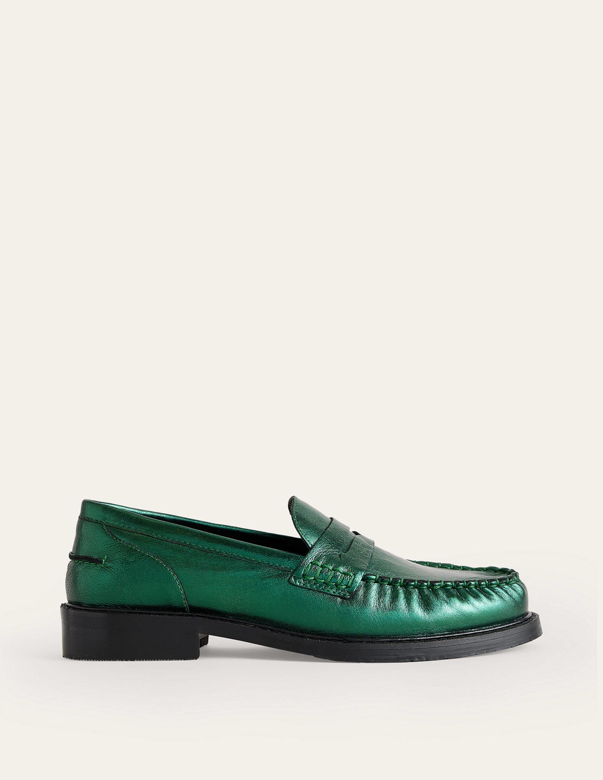 Classic Moccasin Loafers-Winter Green Metallic Leather - Image 1