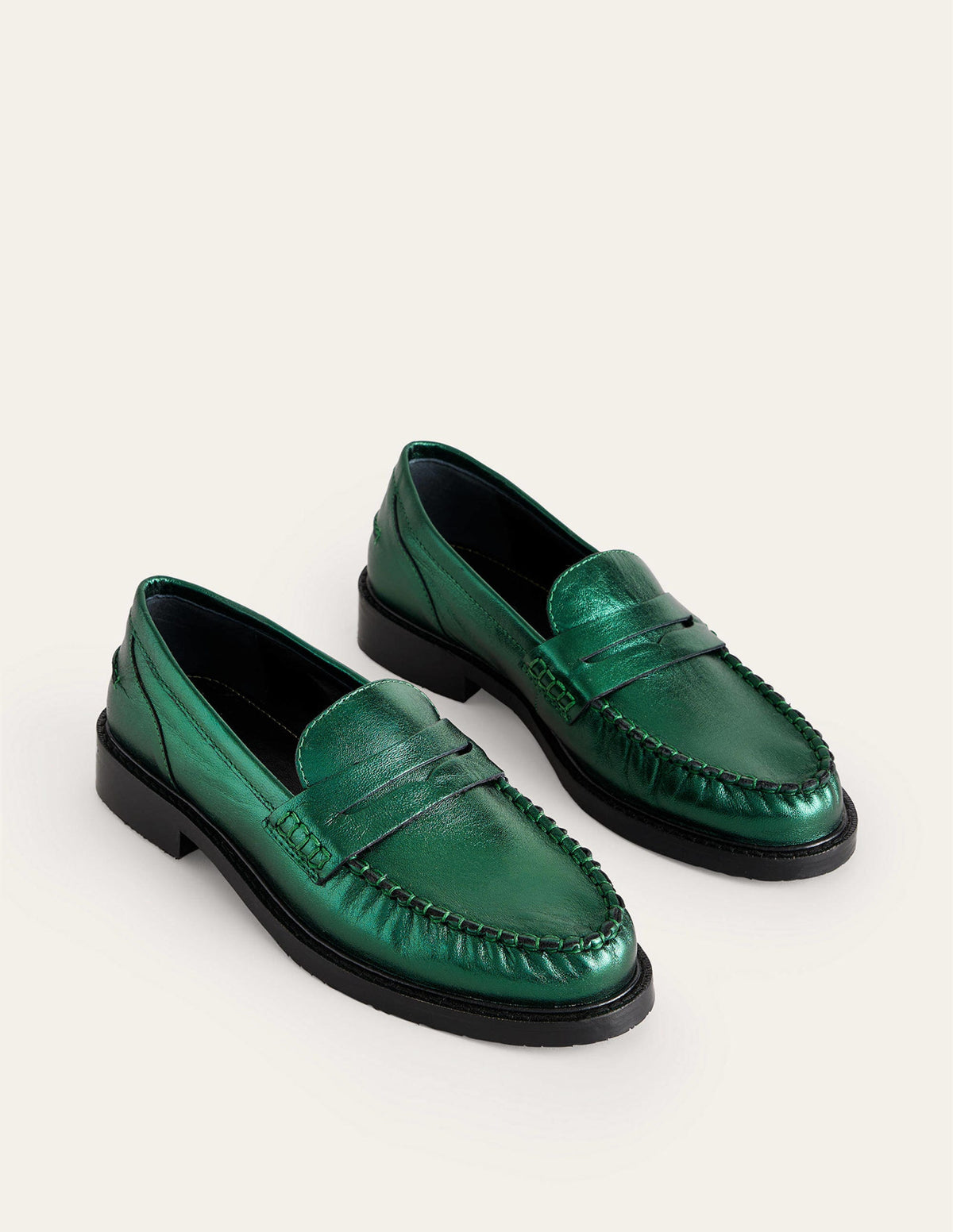 Classic Moccasin Loafers-Winter Green Metallic Leather - Image 2