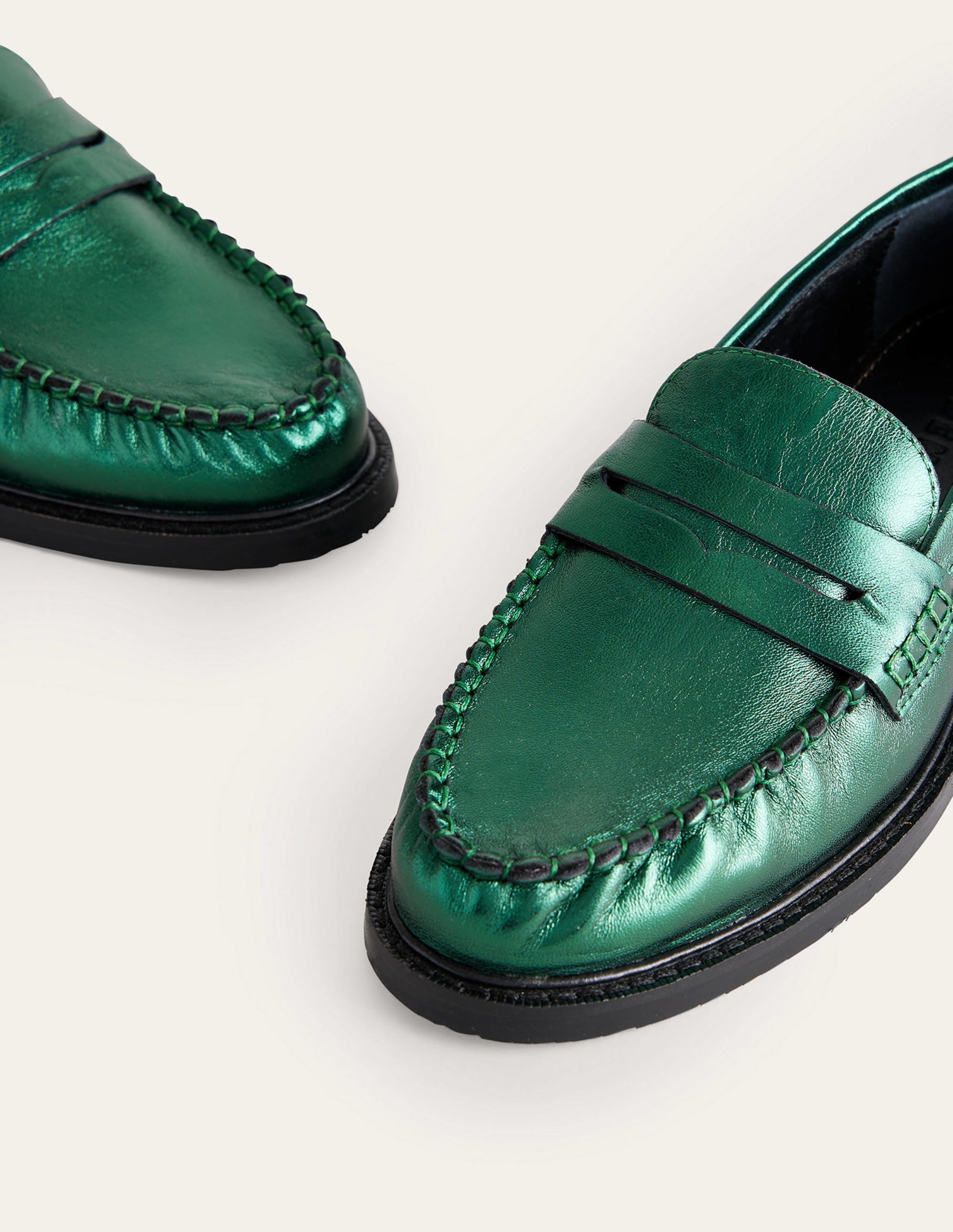 Classic Moccasin Loafers-Winter Green Metallic Leather - Image 3
