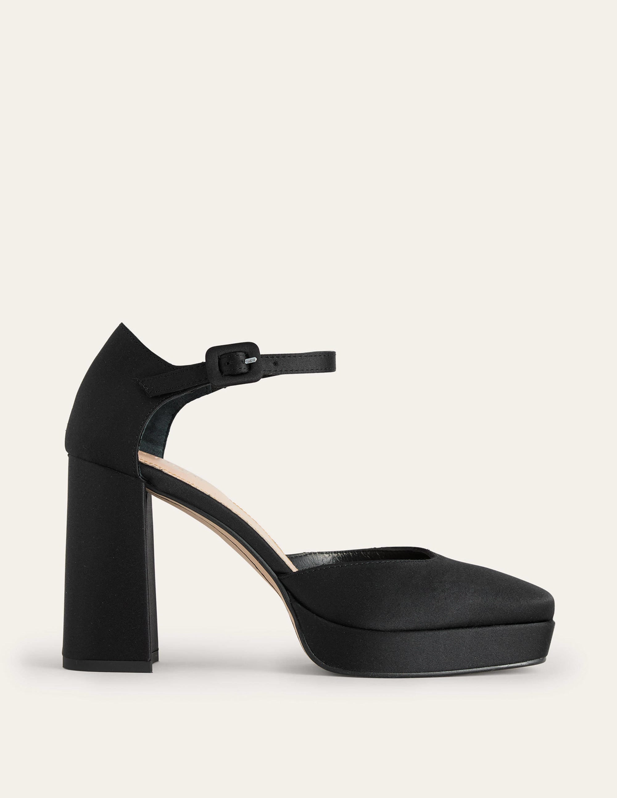 Closed-Toe Heeled Platforms-Black Satin - Image 1