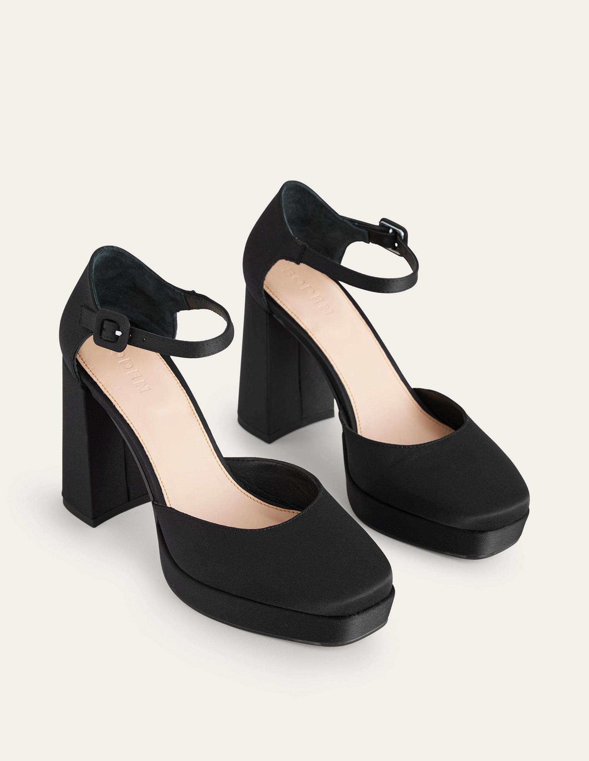Closed-Toe Heeled Platforms-Black Satin-2