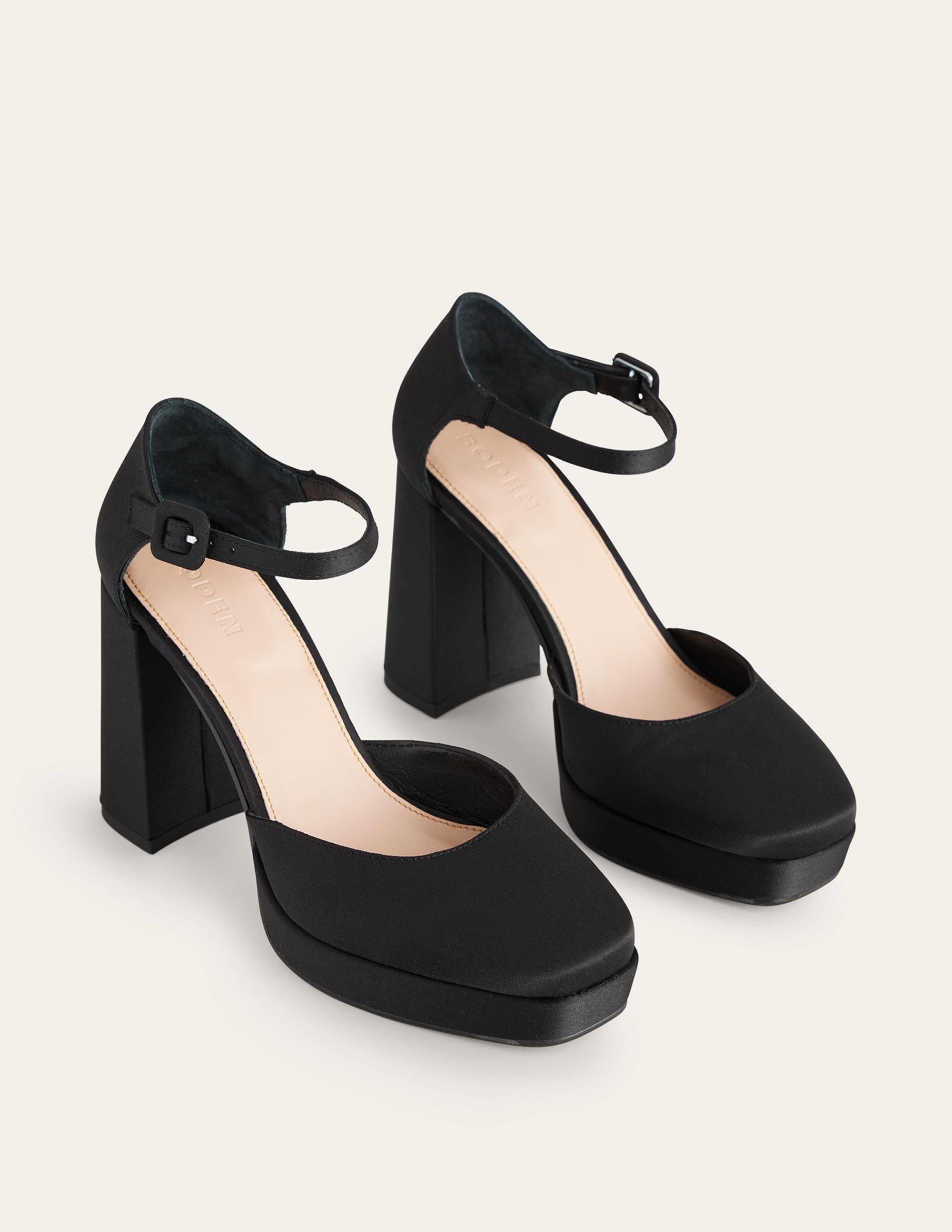 Closed-Toe Heeled Platforms-Black Satin - Image 2