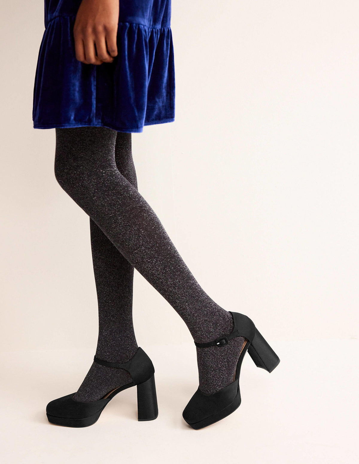 Closed-Toe Heeled Platforms-Black Satin - Image 4
