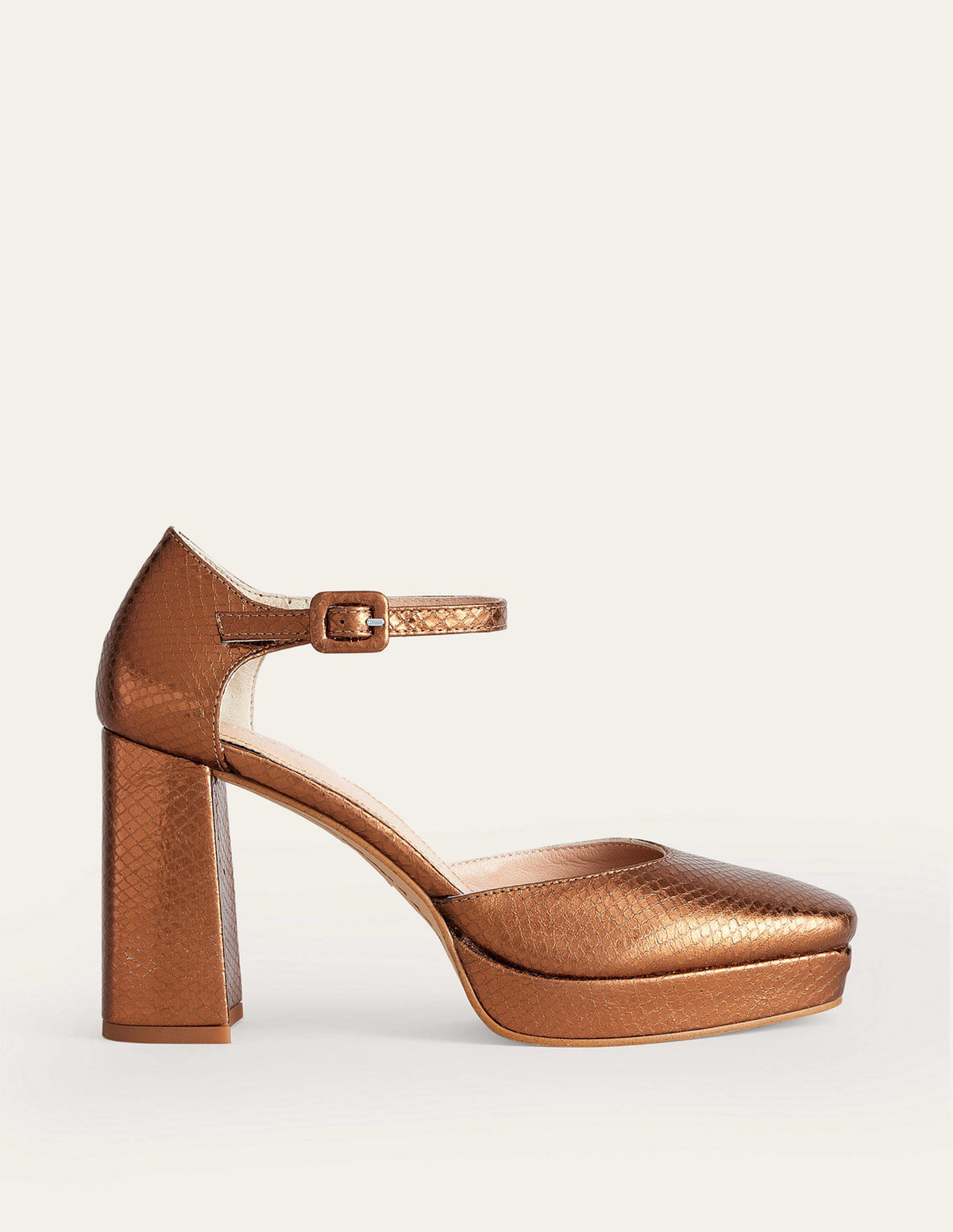 Closed-Toe Heeled Platforms-Bronze Metallic Snake - Image 2