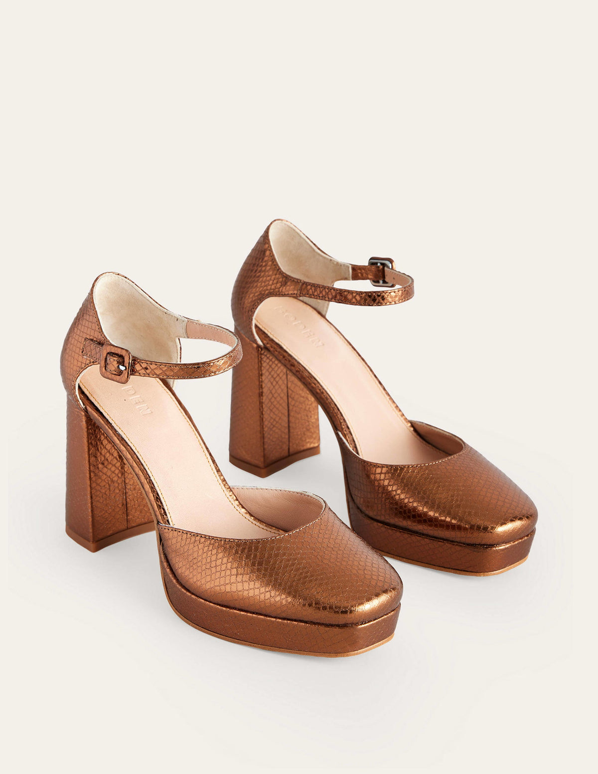 Closed-Toe Heeled Platforms-Bronze Metallic Snake-3