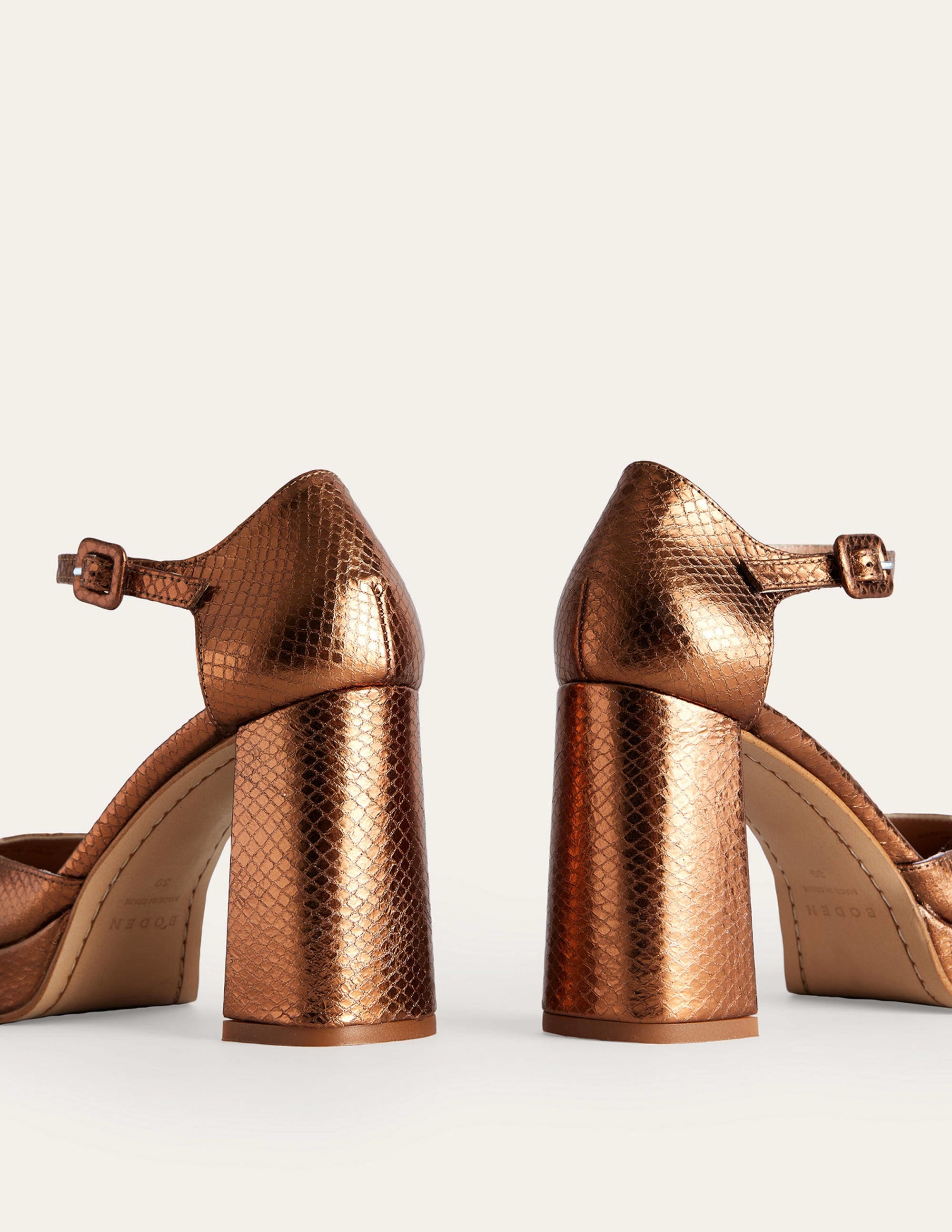Closed-Toe Heeled Platforms-Bronze Metallic Snake - Image 4