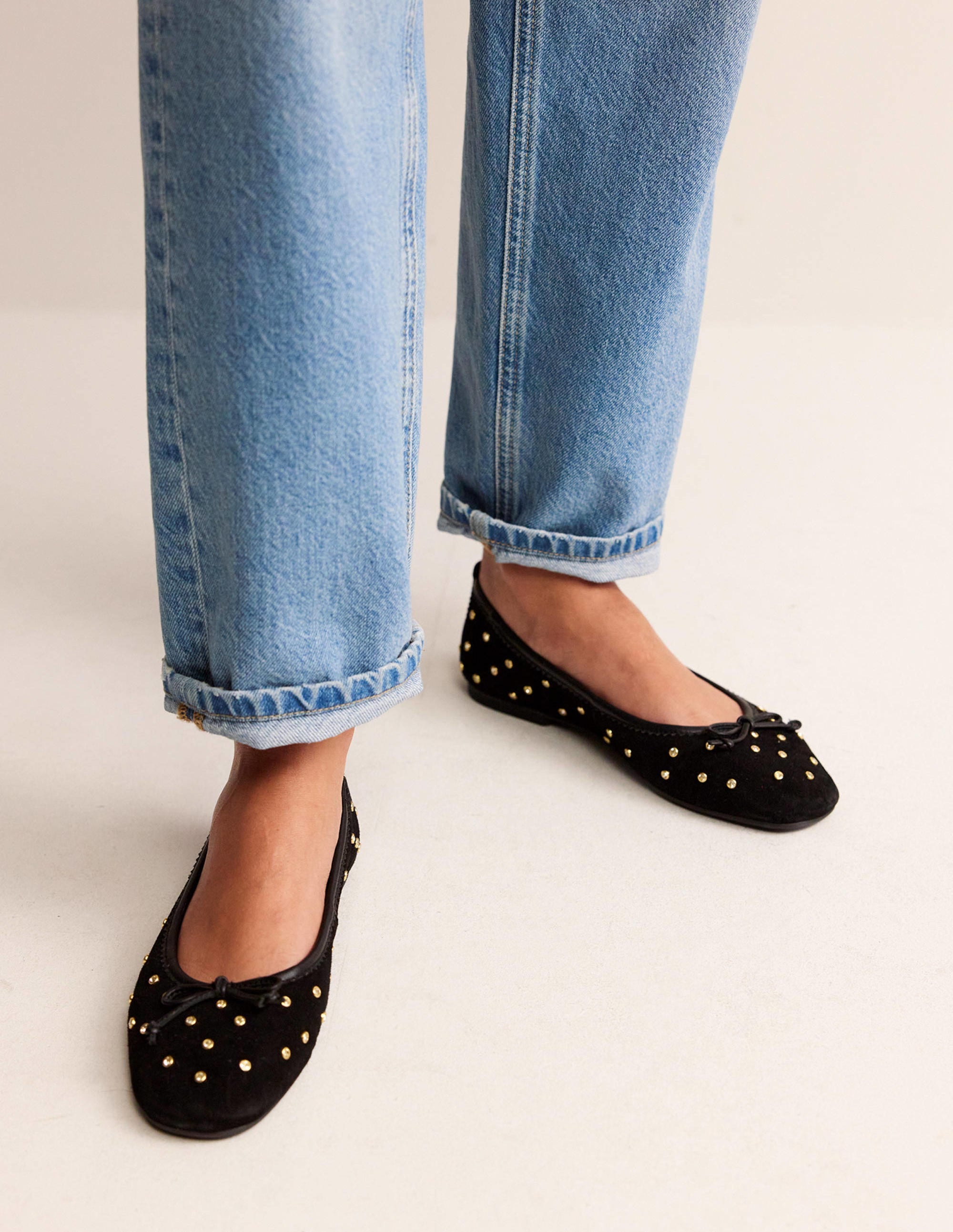 Kitty Flexi Sole Ballet Pumps-Crystal Black Suede - Image 1