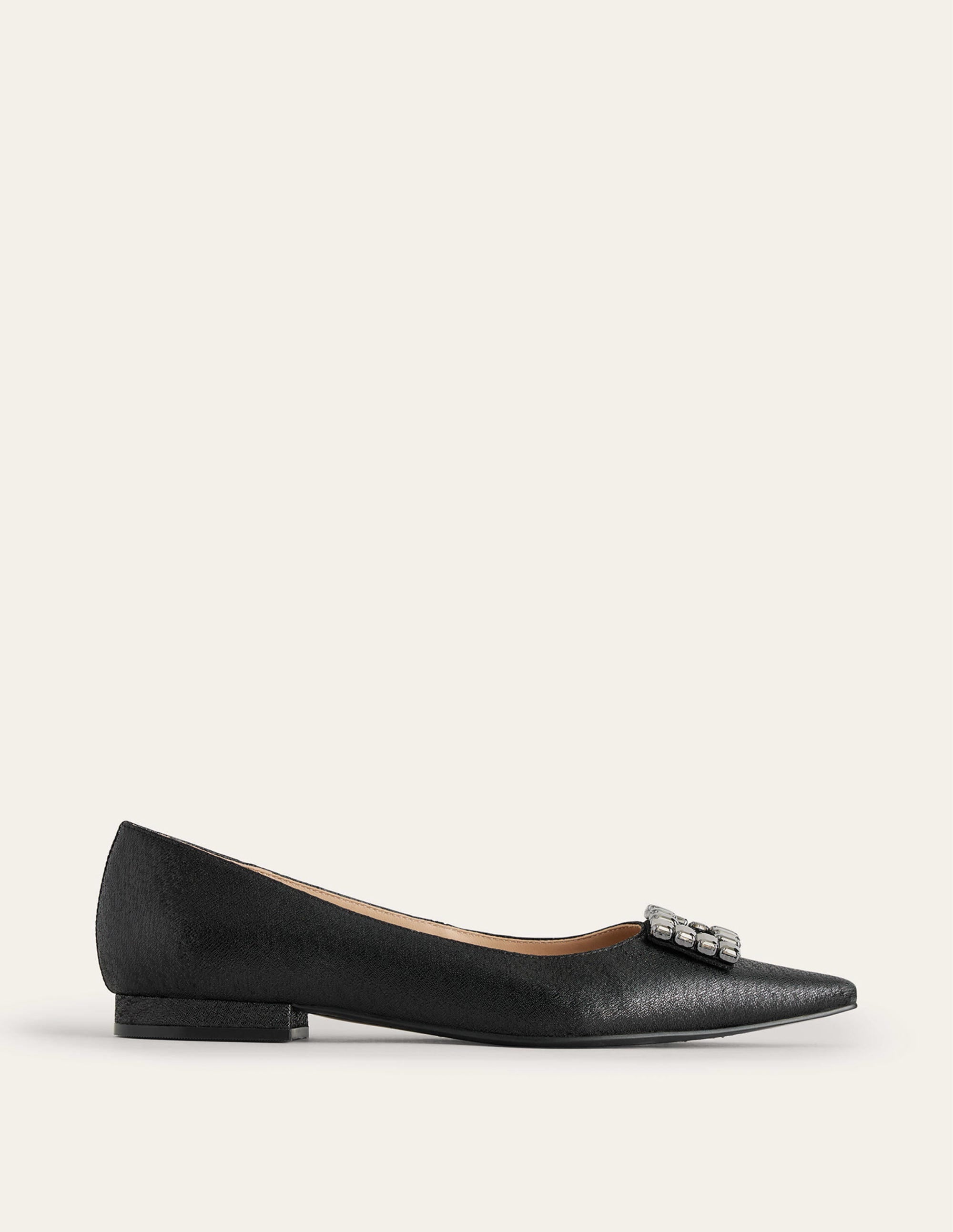 Jewelled-Buckle Flats-Black Metallic - Image 2