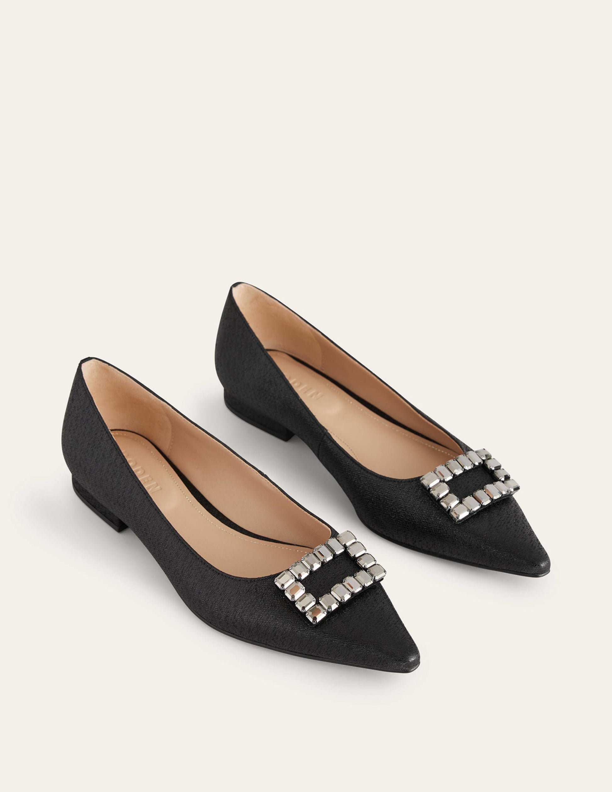 Jewelled-Buckle Flats-Black Metallic-3
