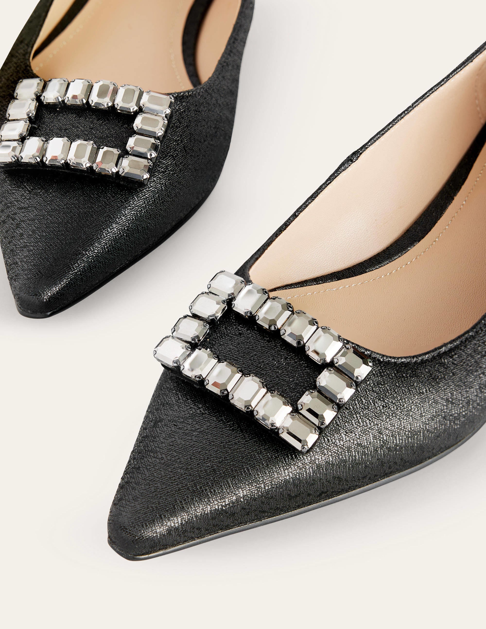 Jewelled-Buckle Flats-Black Metallic - Image 4
