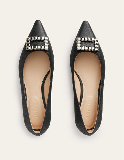 Jewelled-Buckle Flats-Black Metallic-5