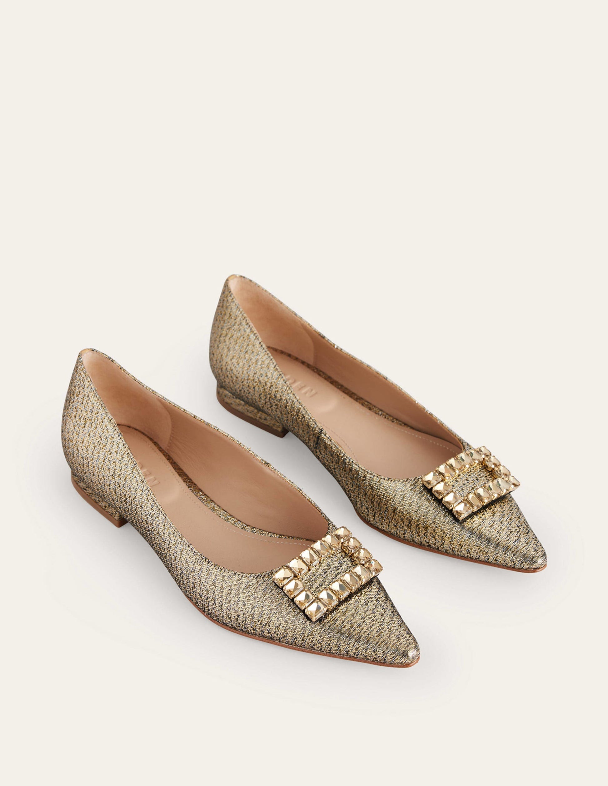 Jewelled-Buckle Flats-Gold Metallic-2