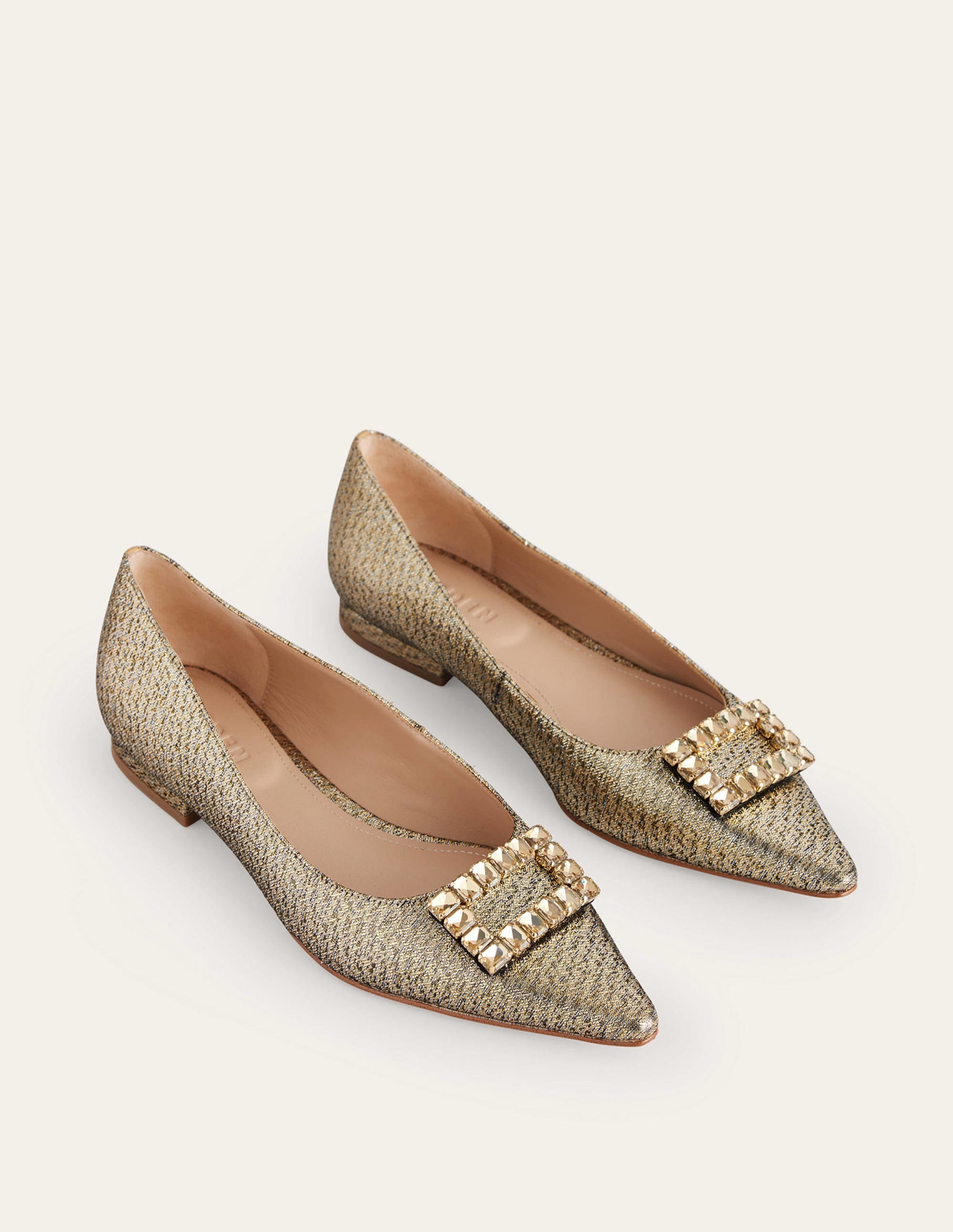 Jewelled-Buckle Flats-Gold Metallic - Image 2
