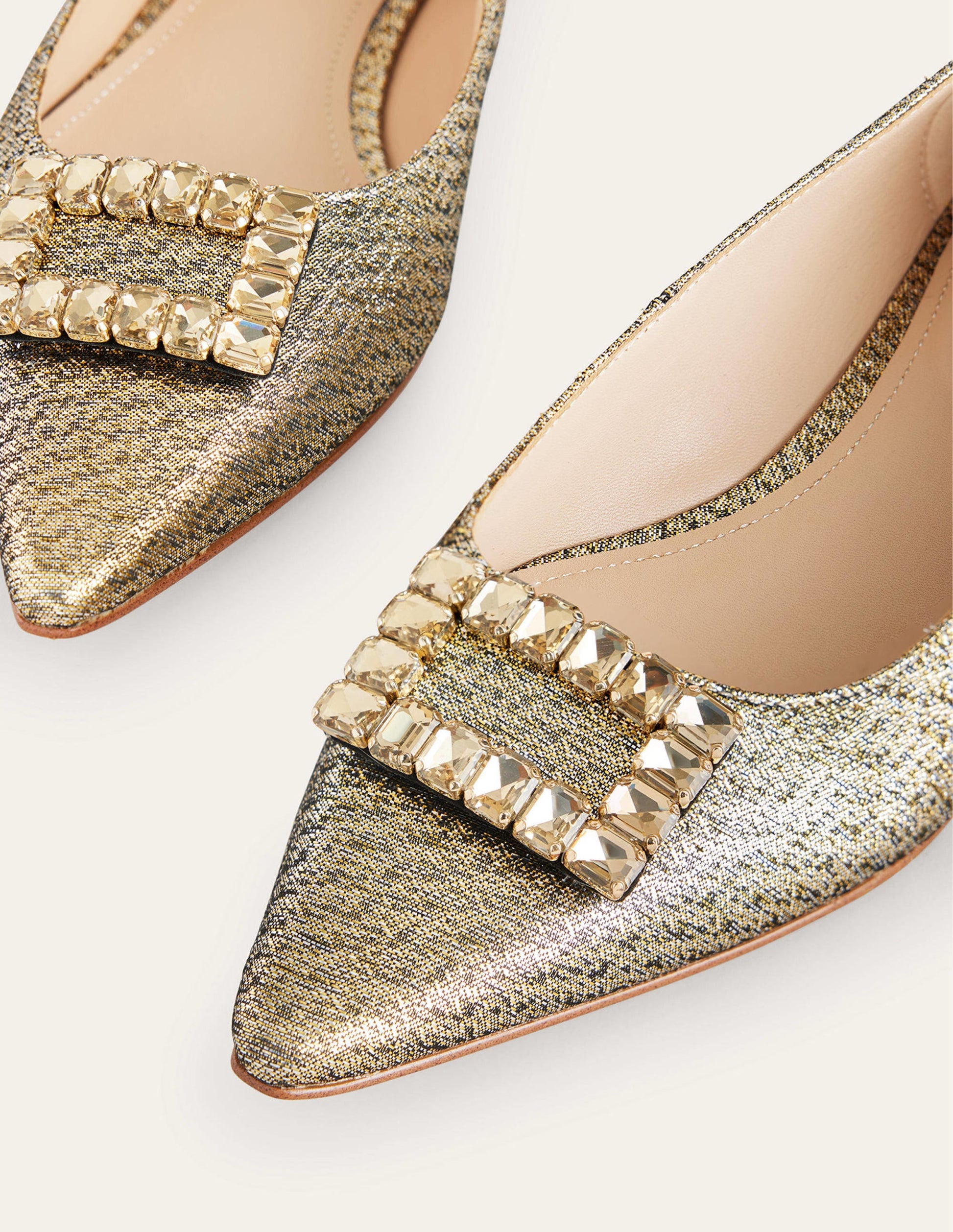 Jewelled-Buckle Flats-Gold Metallic-3