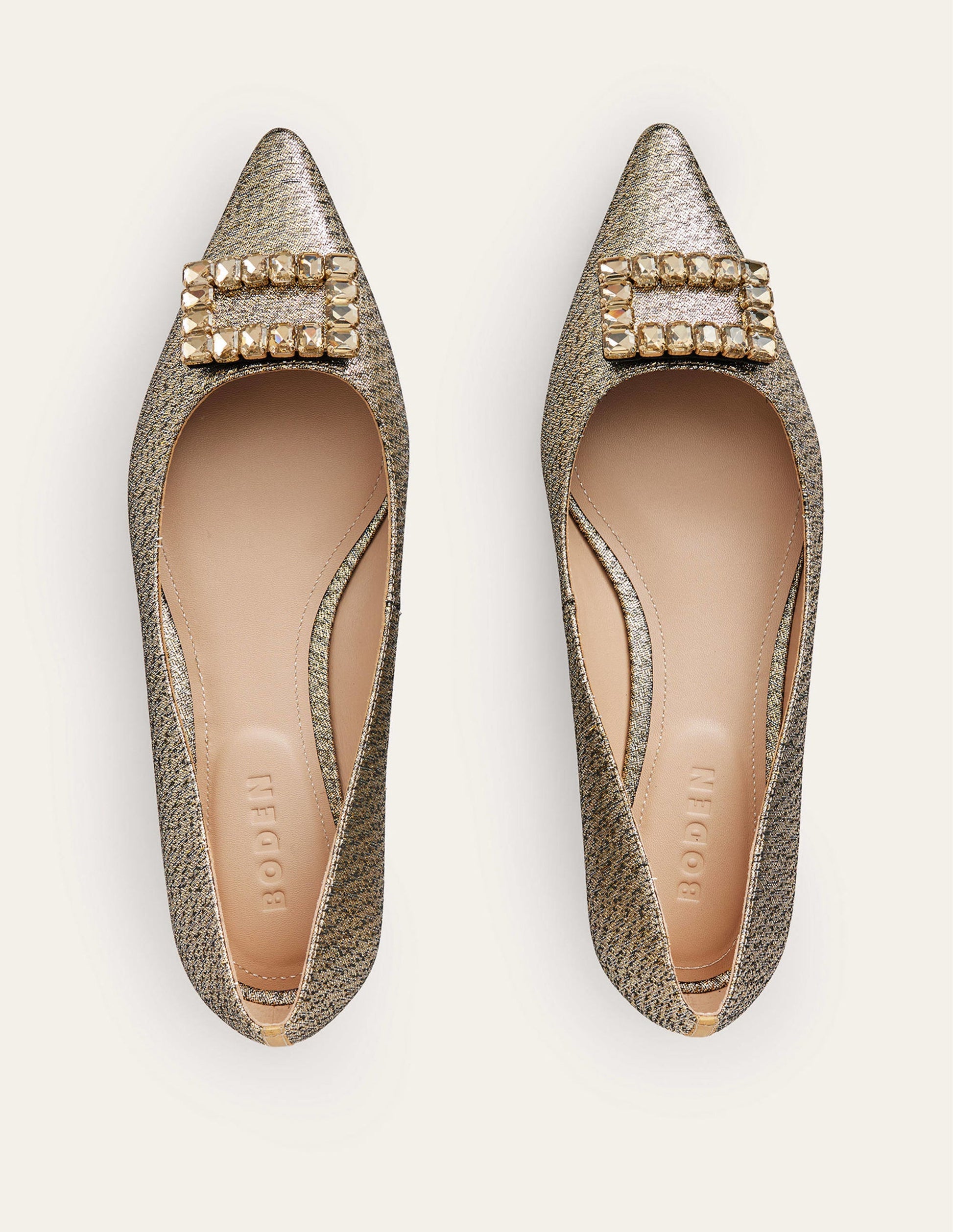 Jewelled-Buckle Flats-Gold Metallic-4