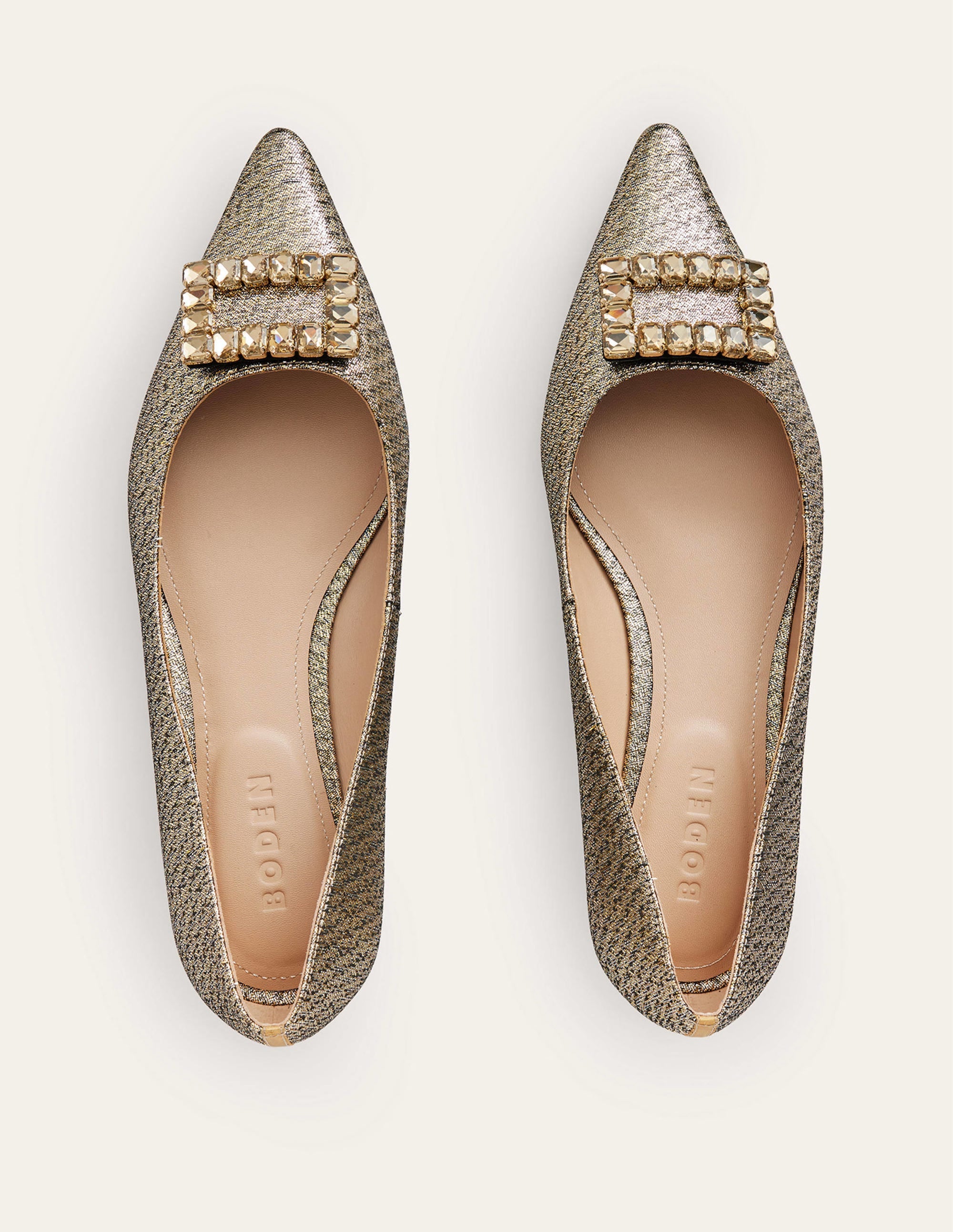 Jewelled-Buckle Flats-Gold Metallic - Image 4