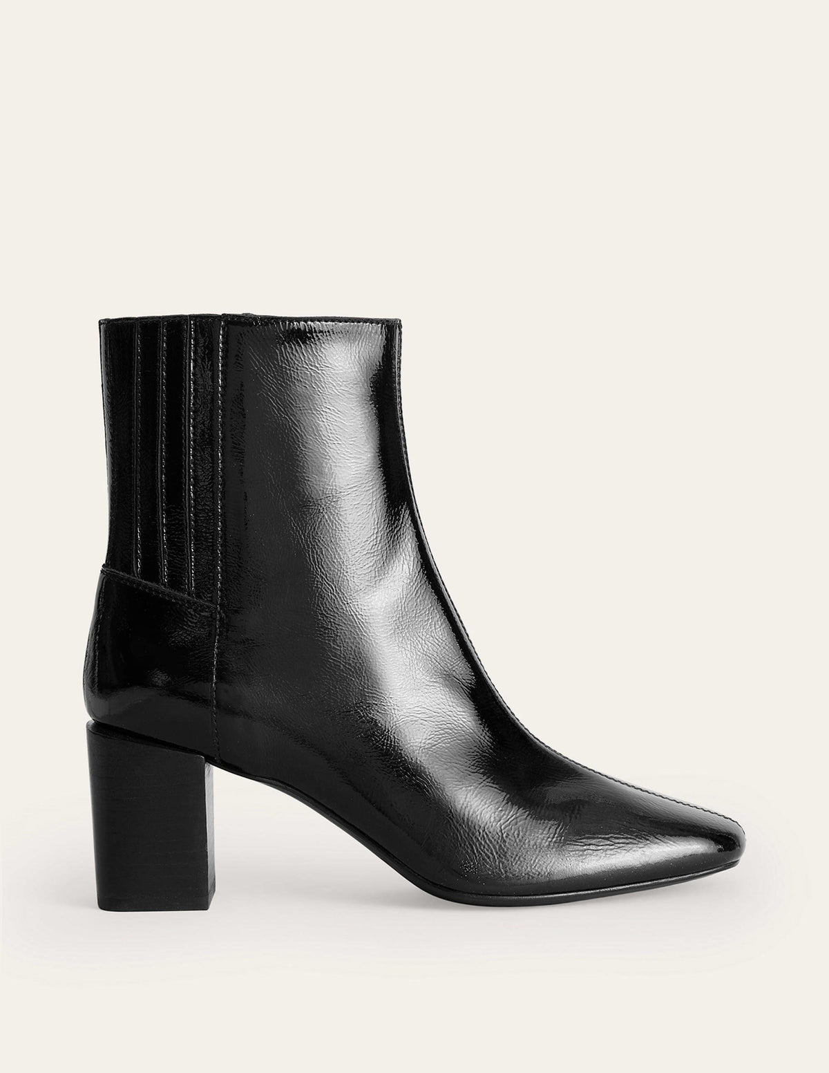 Block-Heel Leather Ankle Boots-Black Patent - Image 1