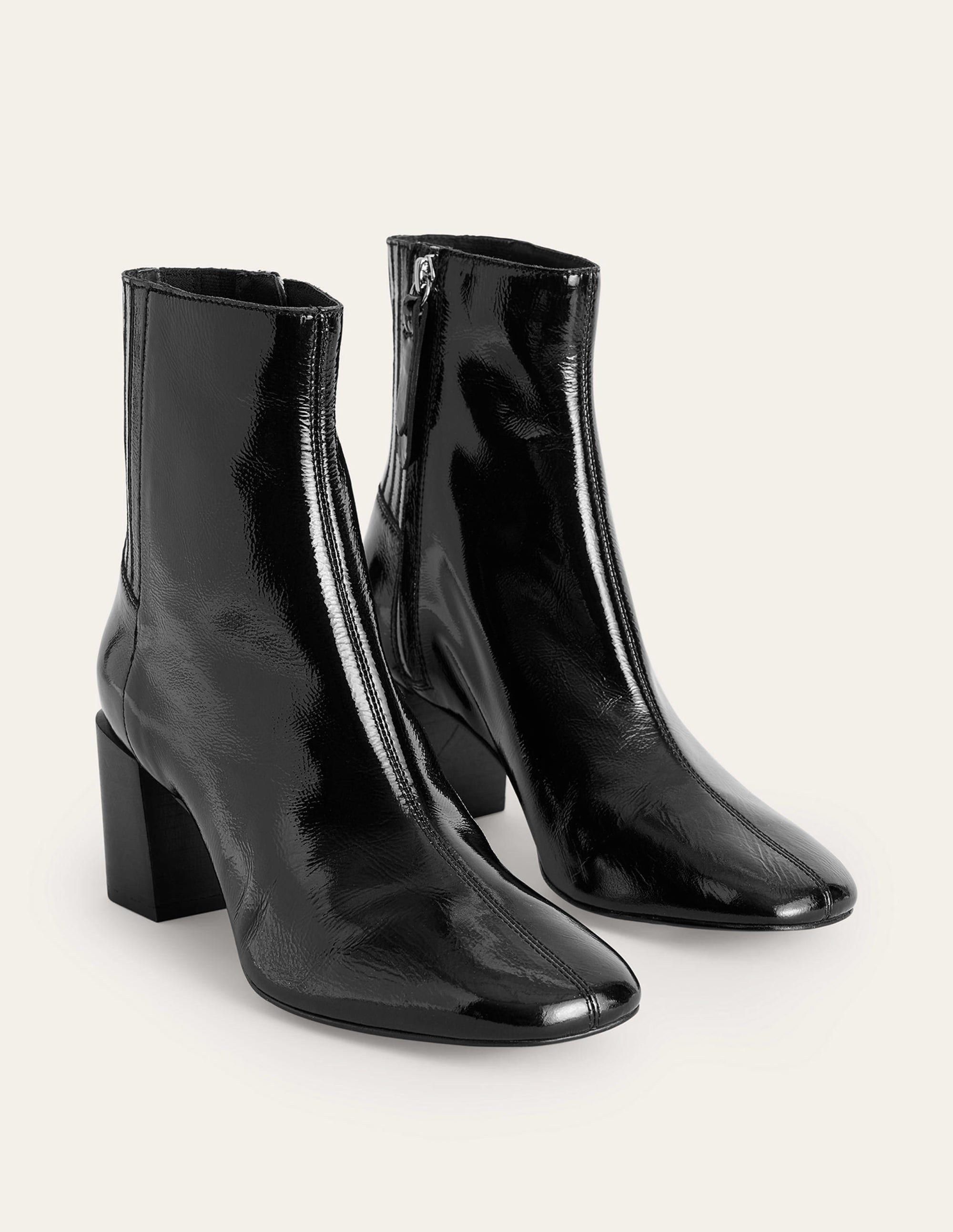 Block-Heel Leather Ankle Boots-Black Patent - Image 2