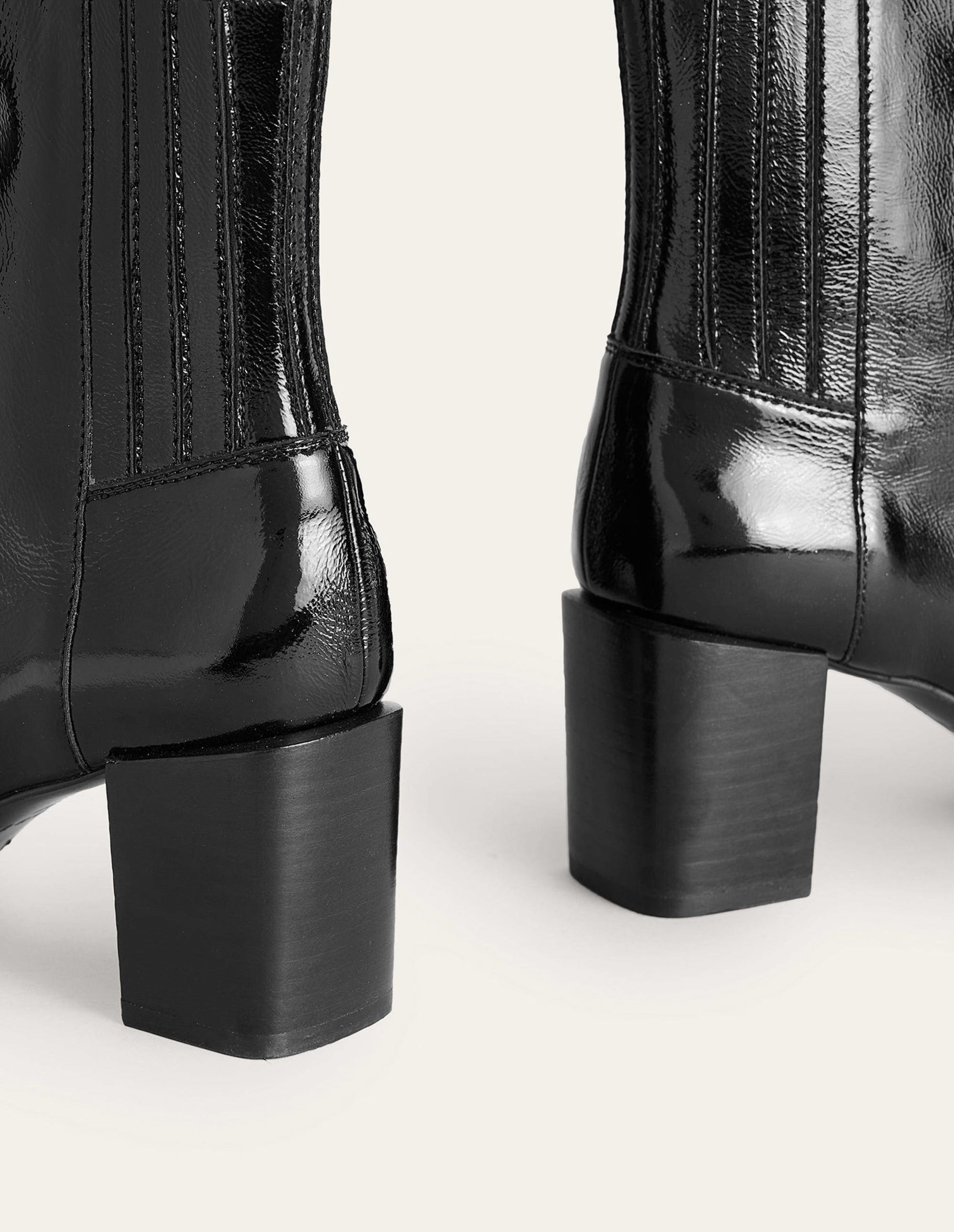 Block-Heel Leather Ankle Boots-Black Patent-3