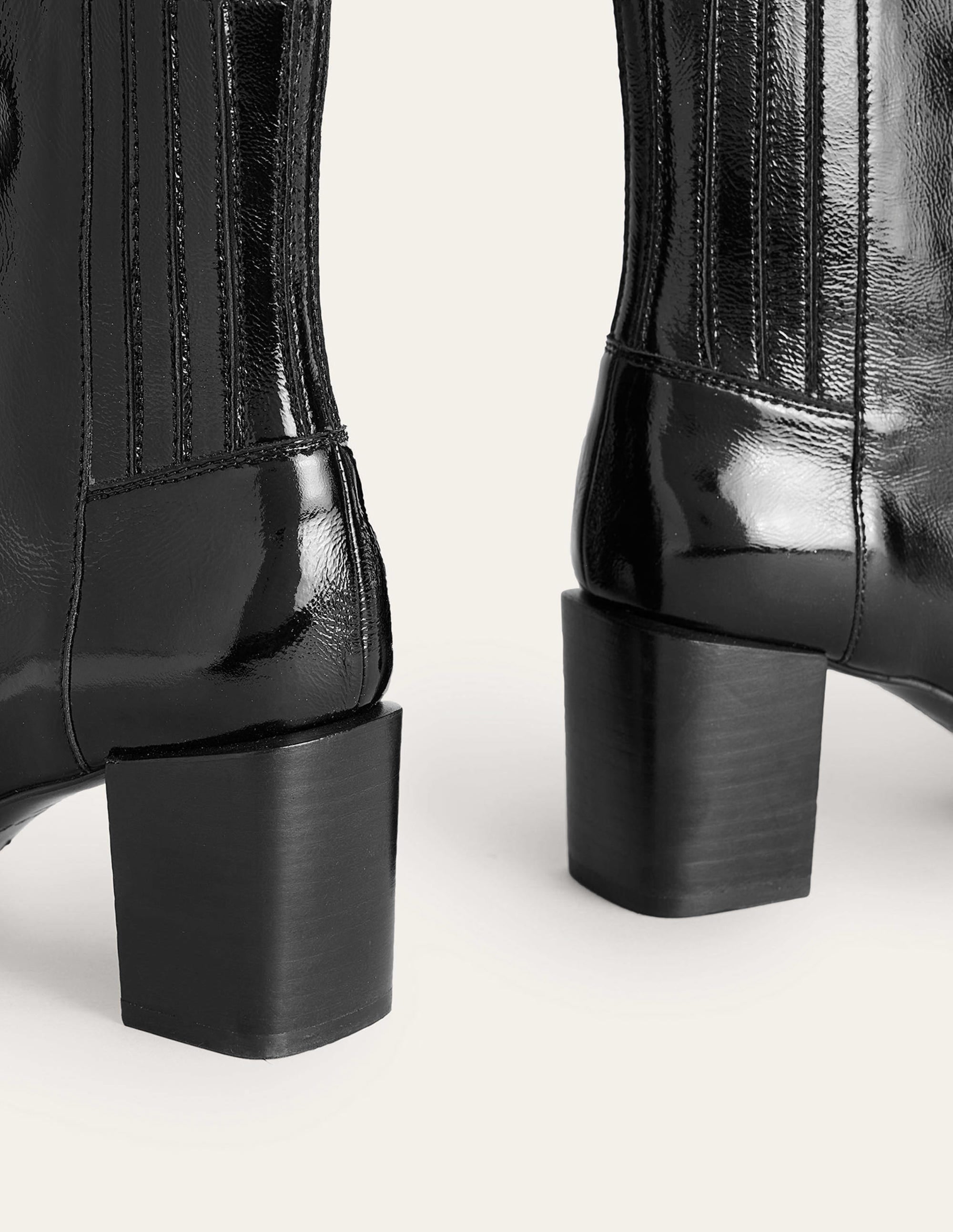 Block-Heel Leather Ankle Boots-Black Patent - Image 3