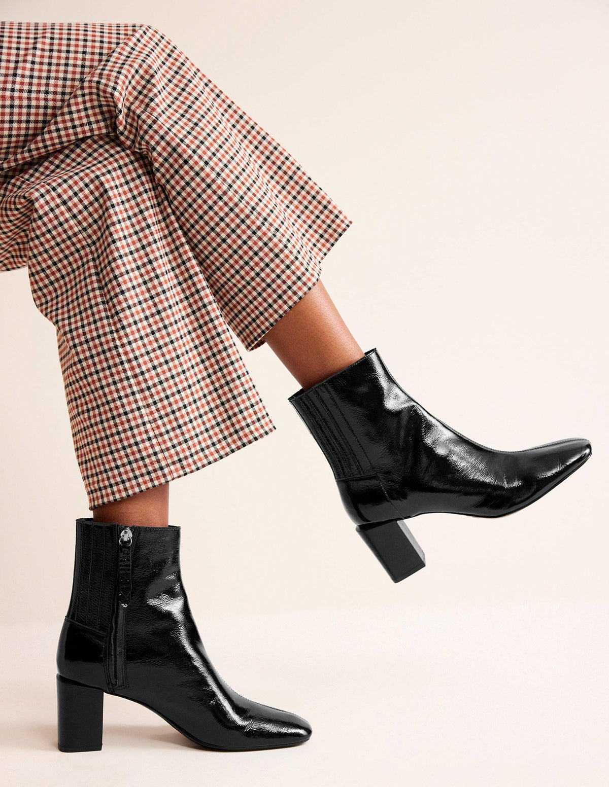 Block-Heel Leather Ankle Boots-Black Patent - Image 4
