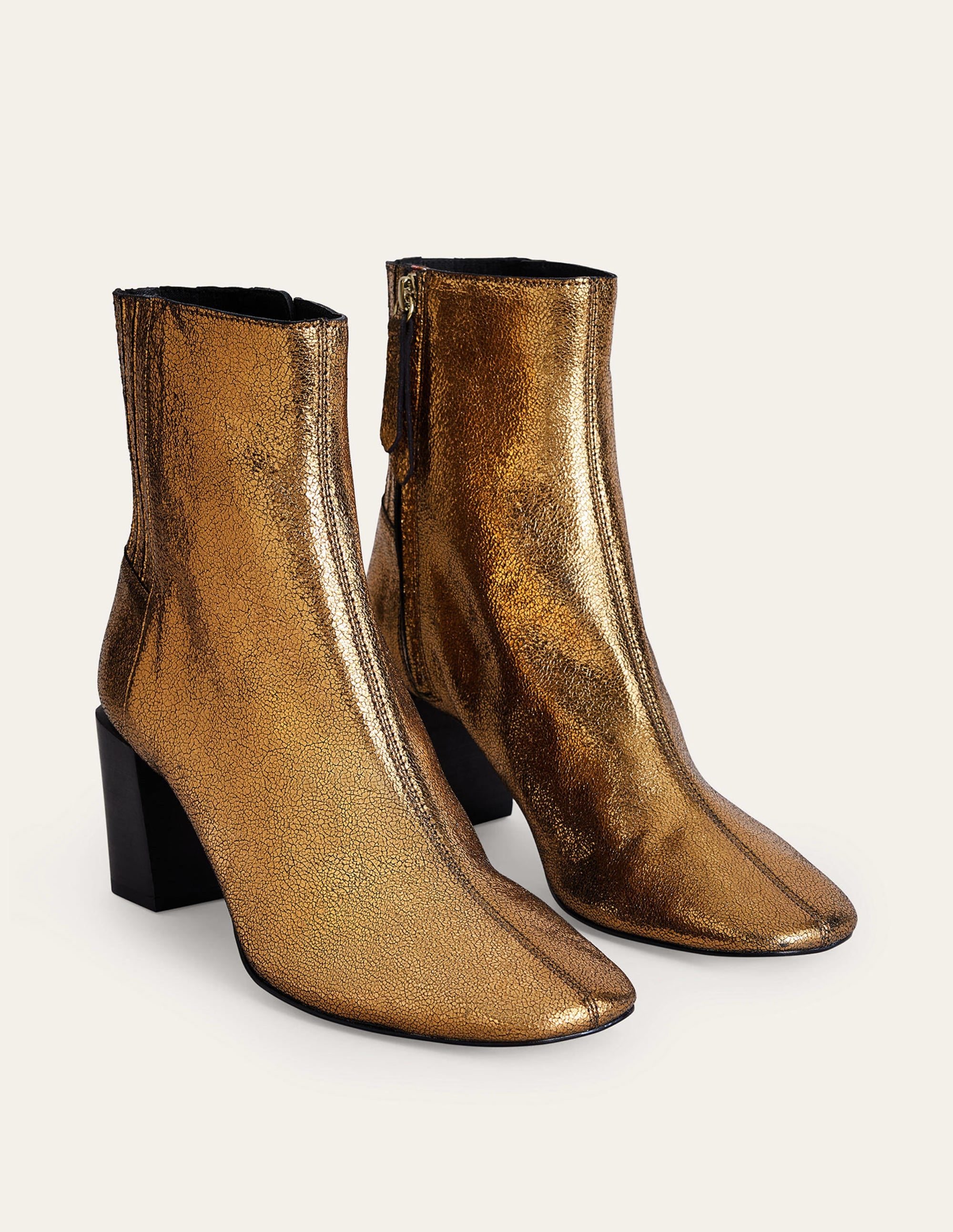 Block-Heel Leather Ankle Boots-Gold Crinkle metallic Leather - Image 2