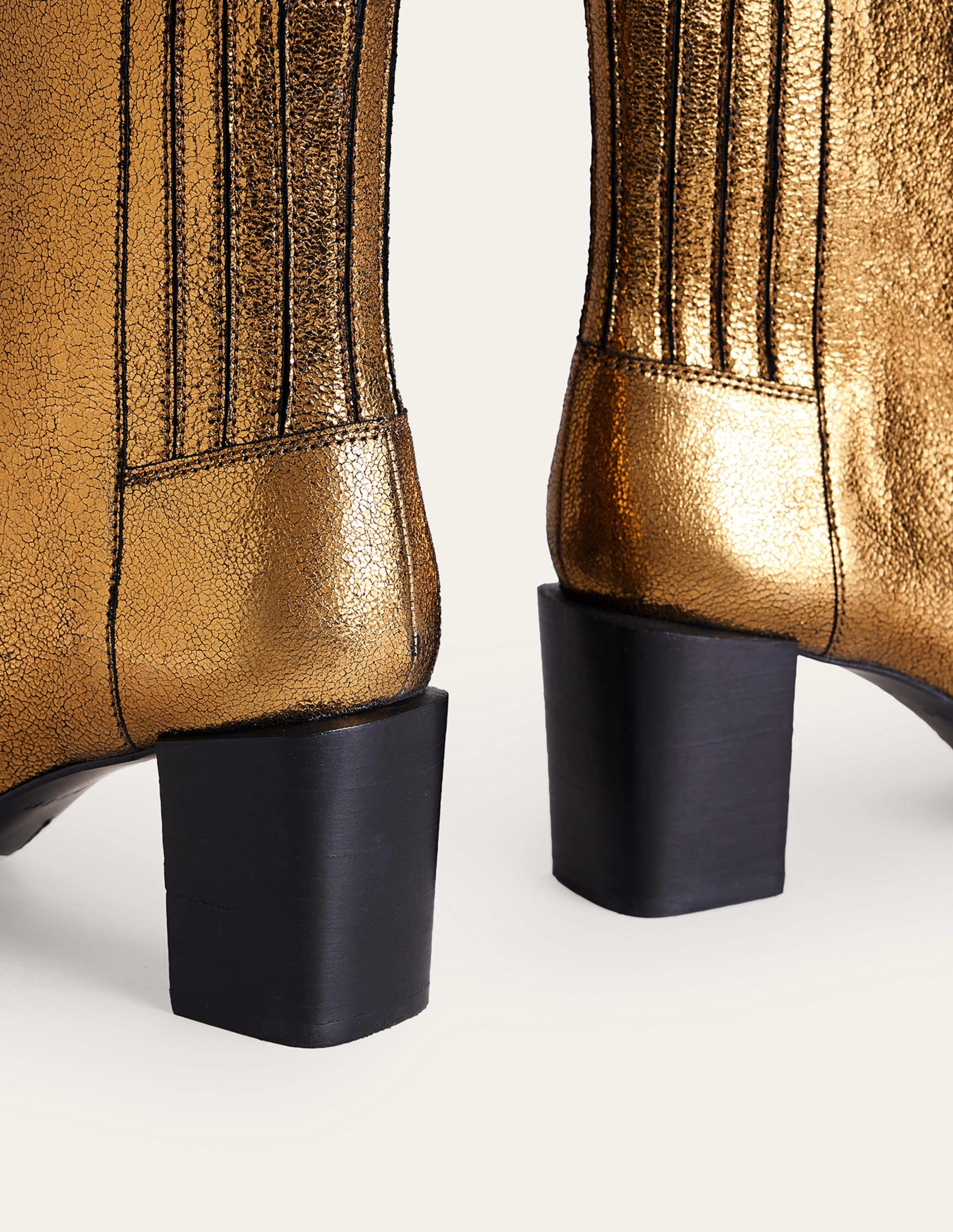 Block-Heel Leather Ankle Boots-Gold Crinkle metallic Leather - Image 3