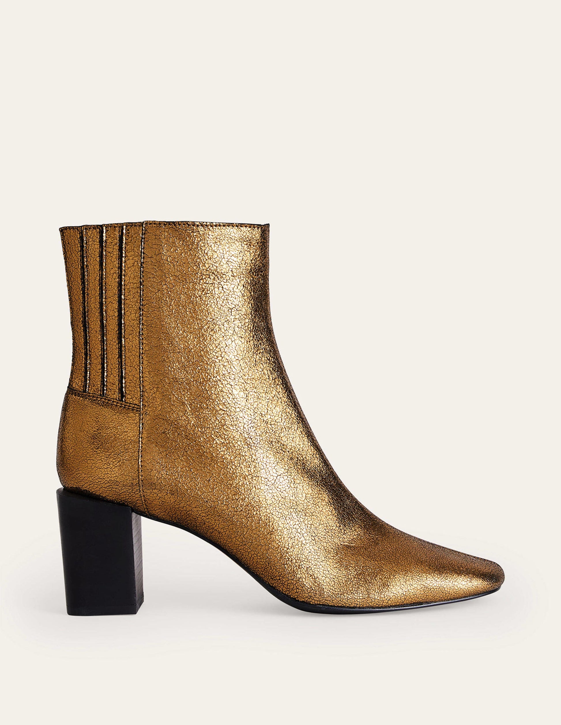 Block-Heel Leather Ankle Boots-Gold Crinkle metallic Leather-1