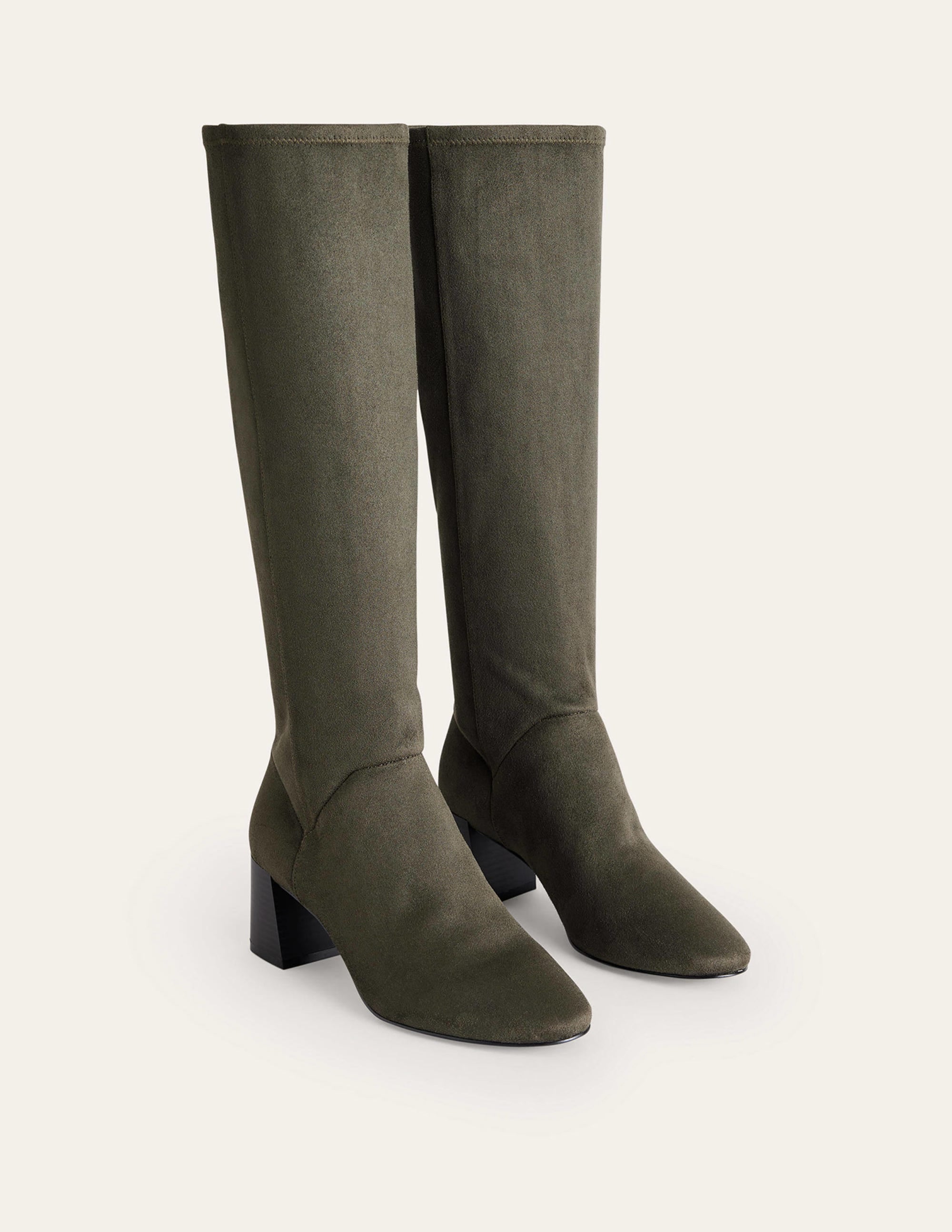 Cara Heeled Stretch Knee Boots-Dark Moss - Image 3