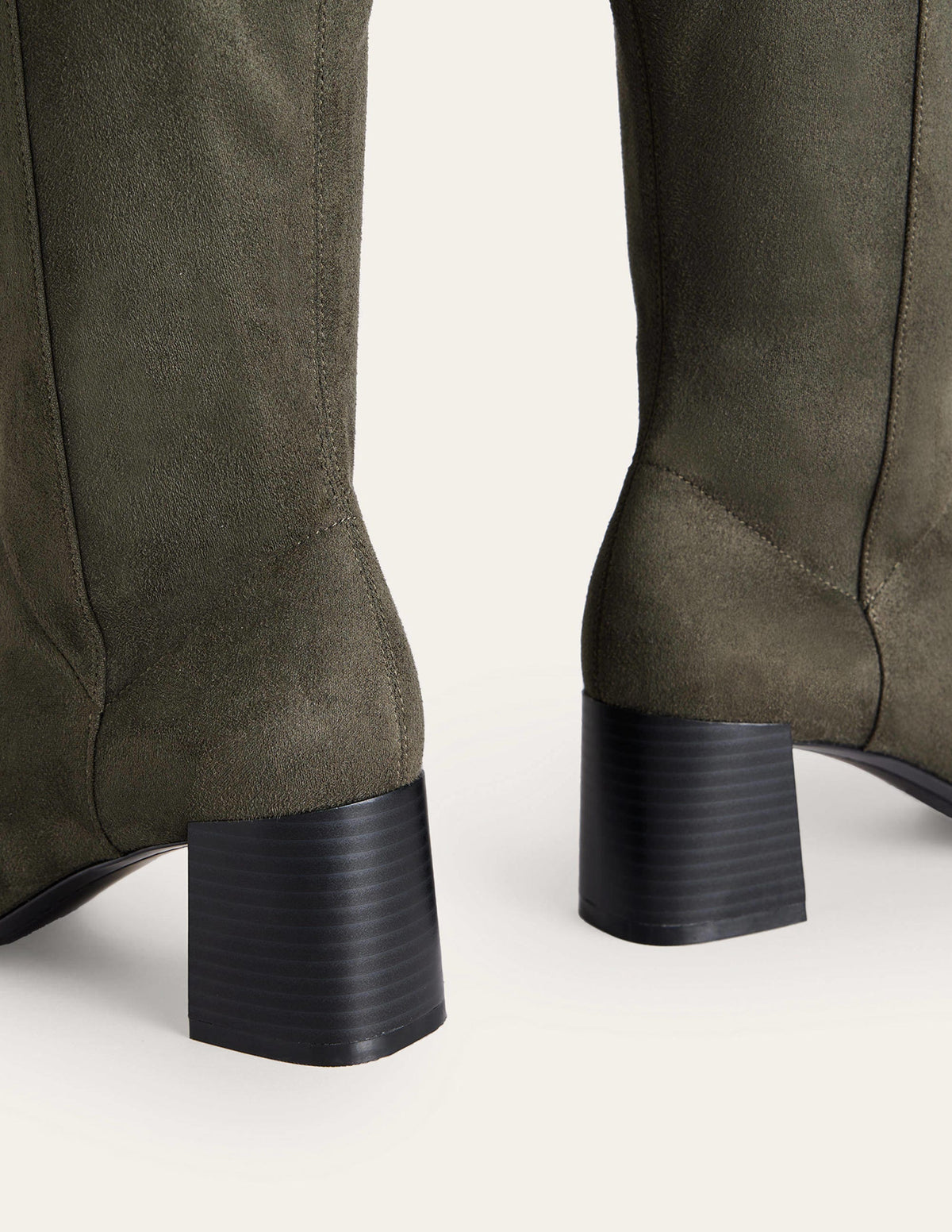 Cara Heeled Stretch Knee Boots-Dark Moss - Image 4