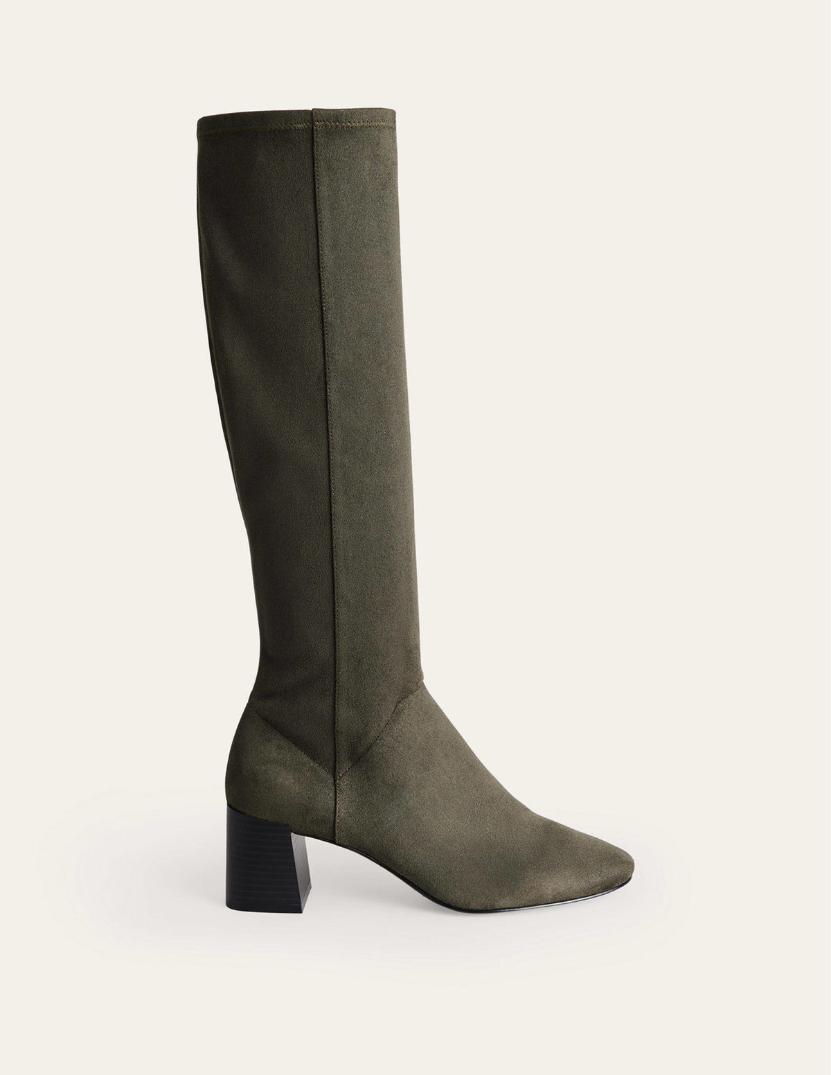 Cara Heeled Stretch Knee Boots-Dark Moss - Image 2
