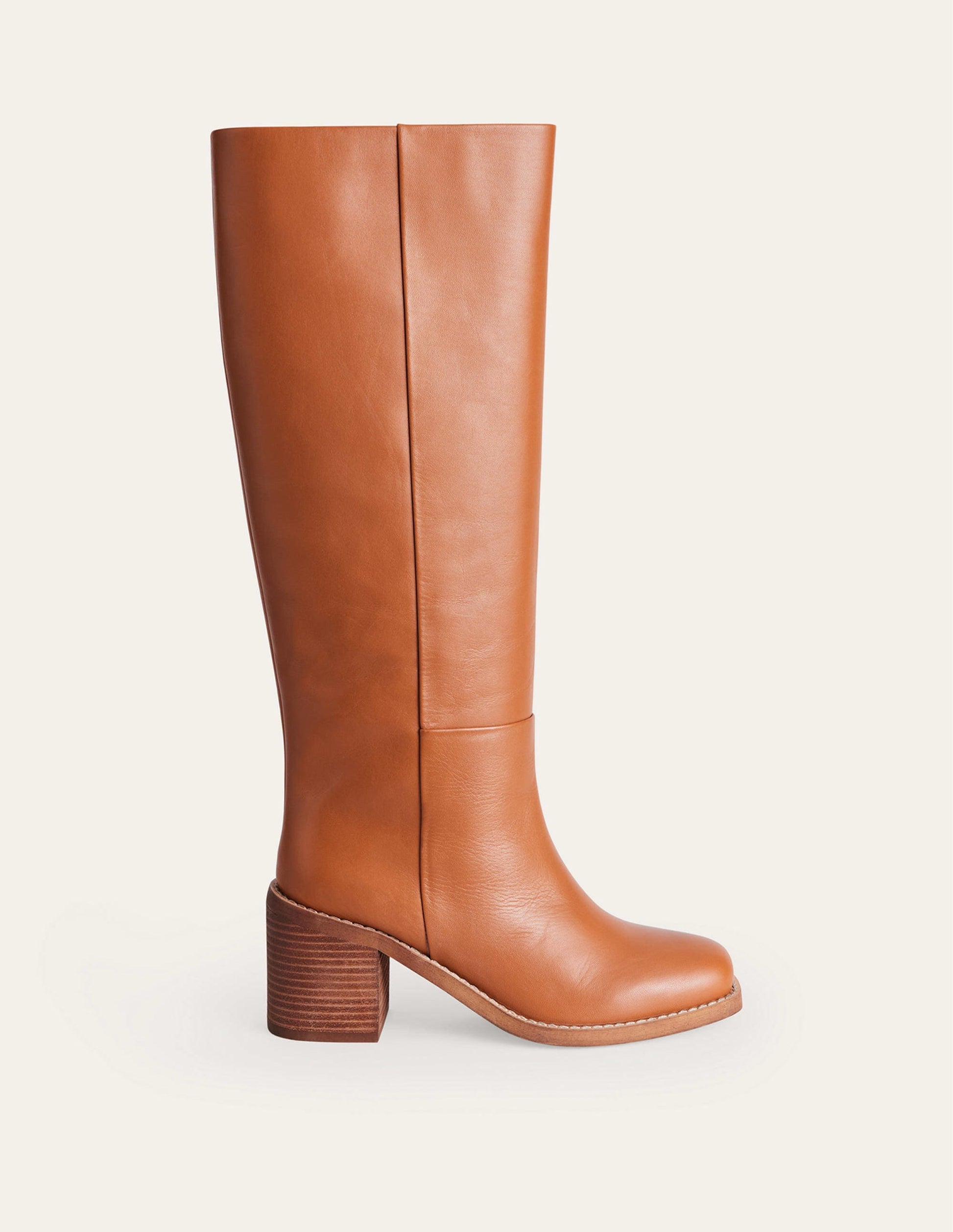 Straight Leather Knee Boots-Honey-3