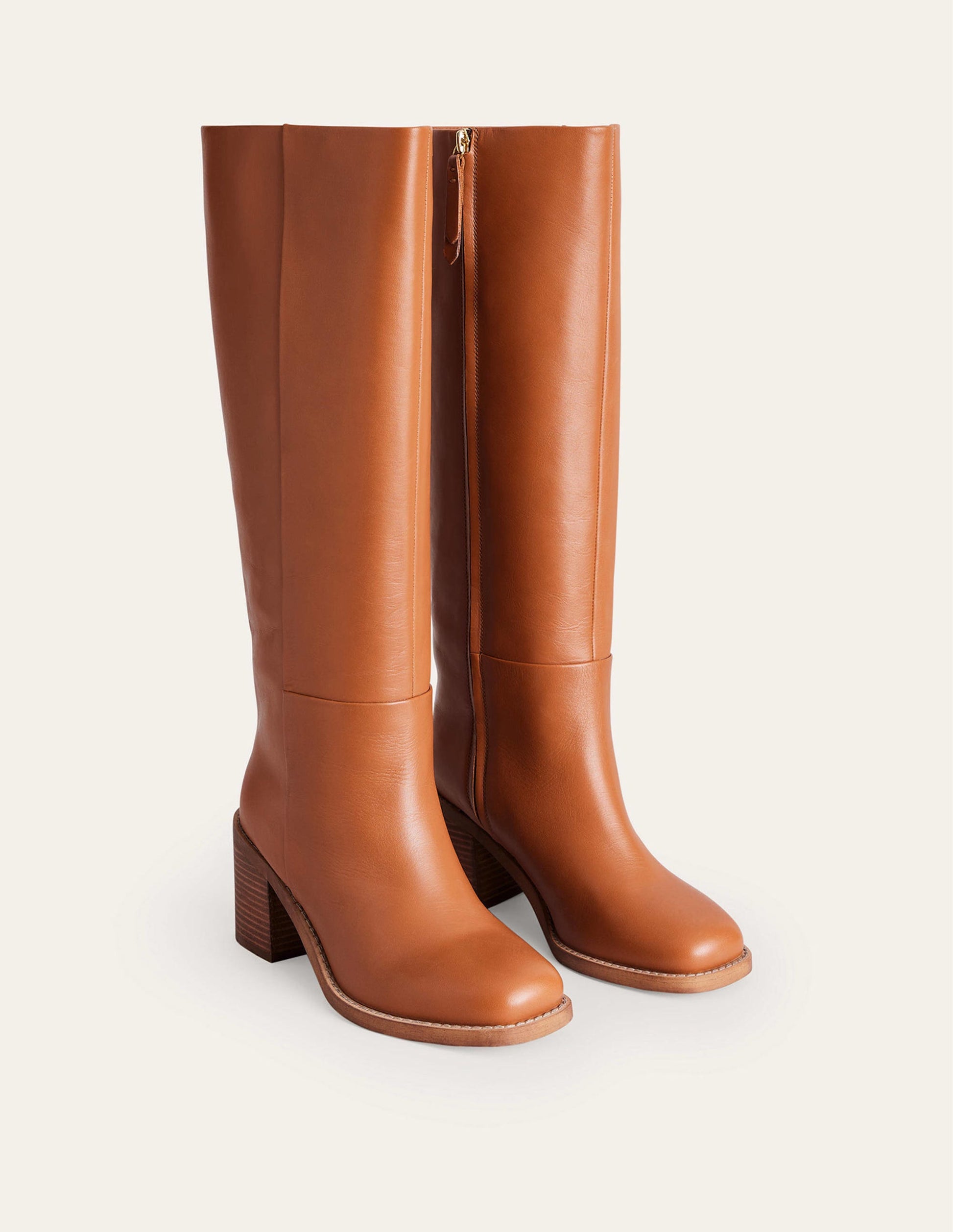 Straight Leather Knee Boots-Honey-4