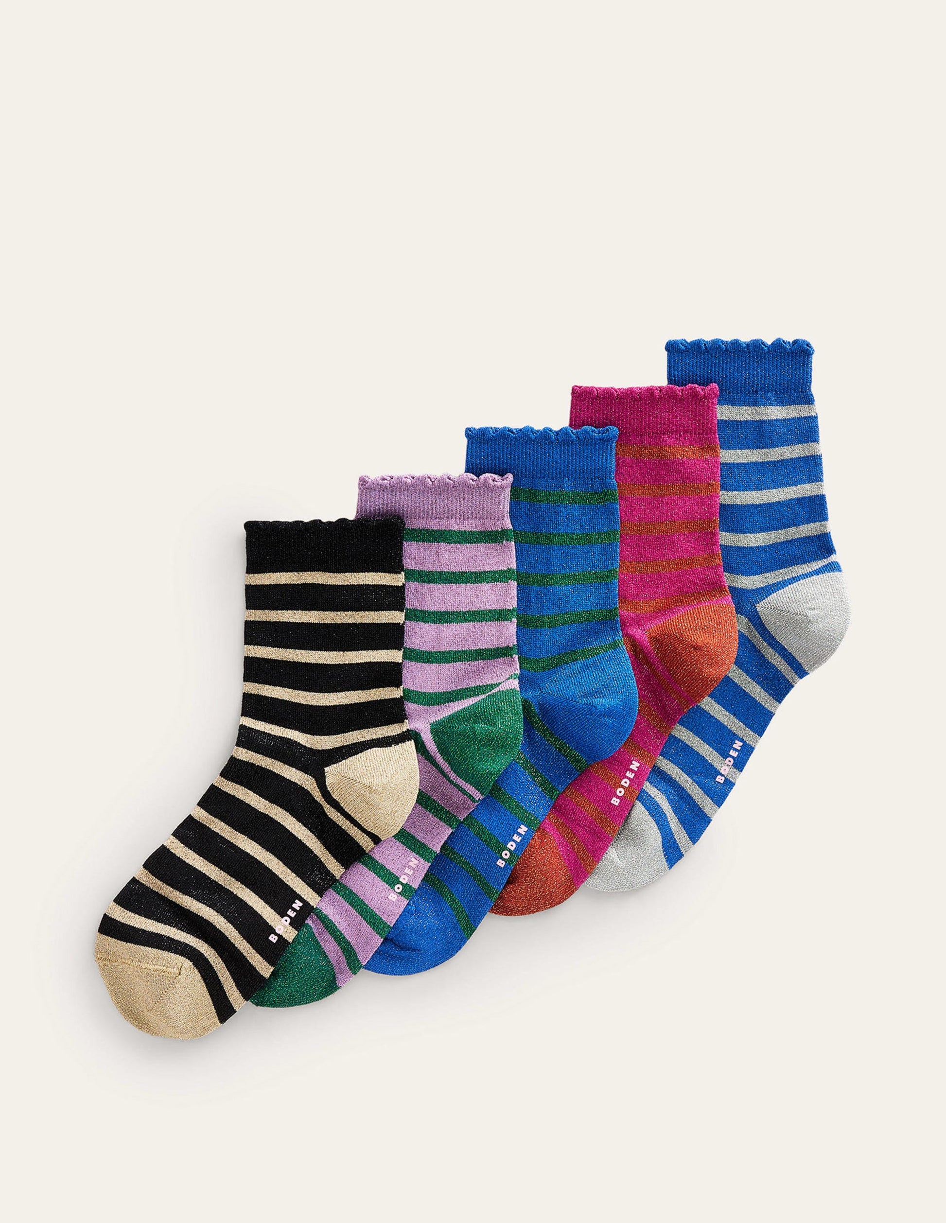 5-Pack Sparkle Ankle Socks-Metallic Stripe-1