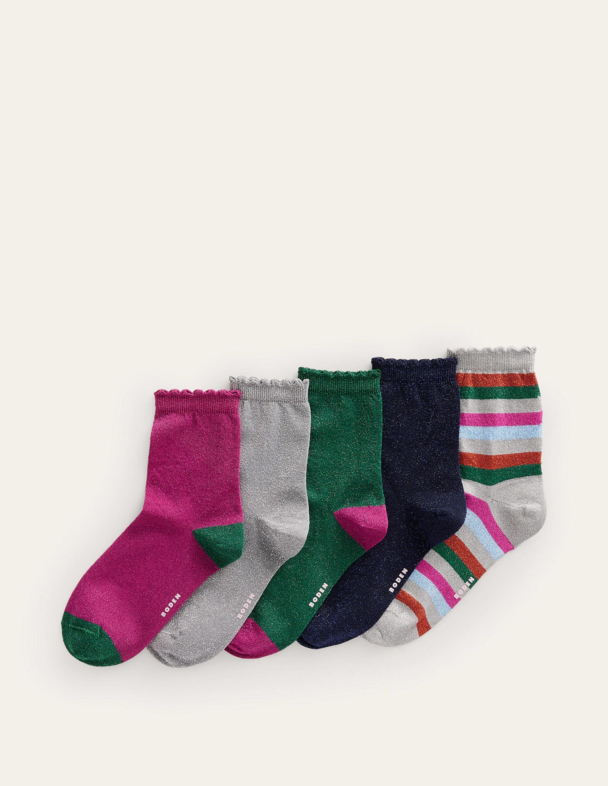 5-Pack Sparkle Ankle Socks-Metallic Bold-1