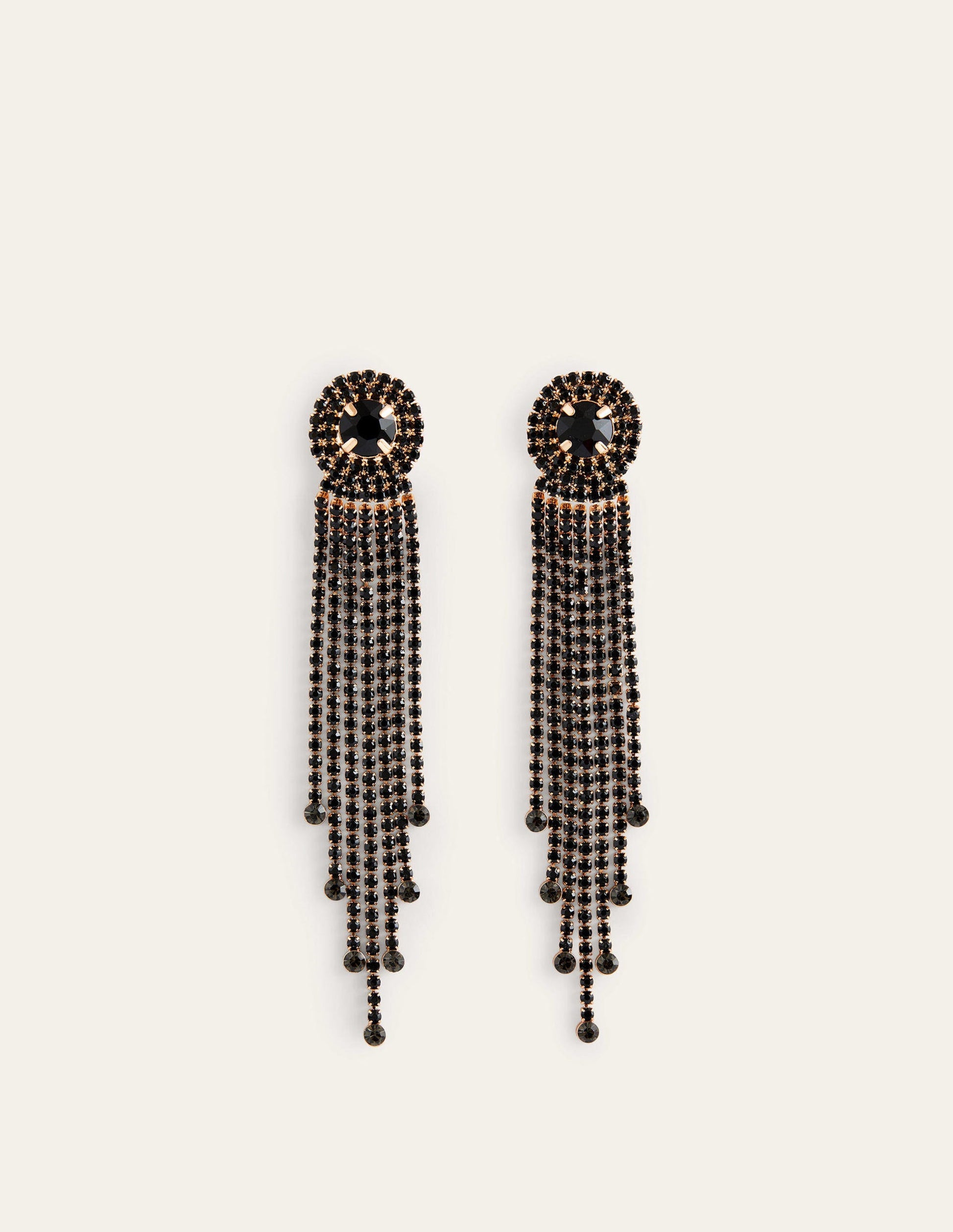 Jewelled Fringe Earrings-Black-2