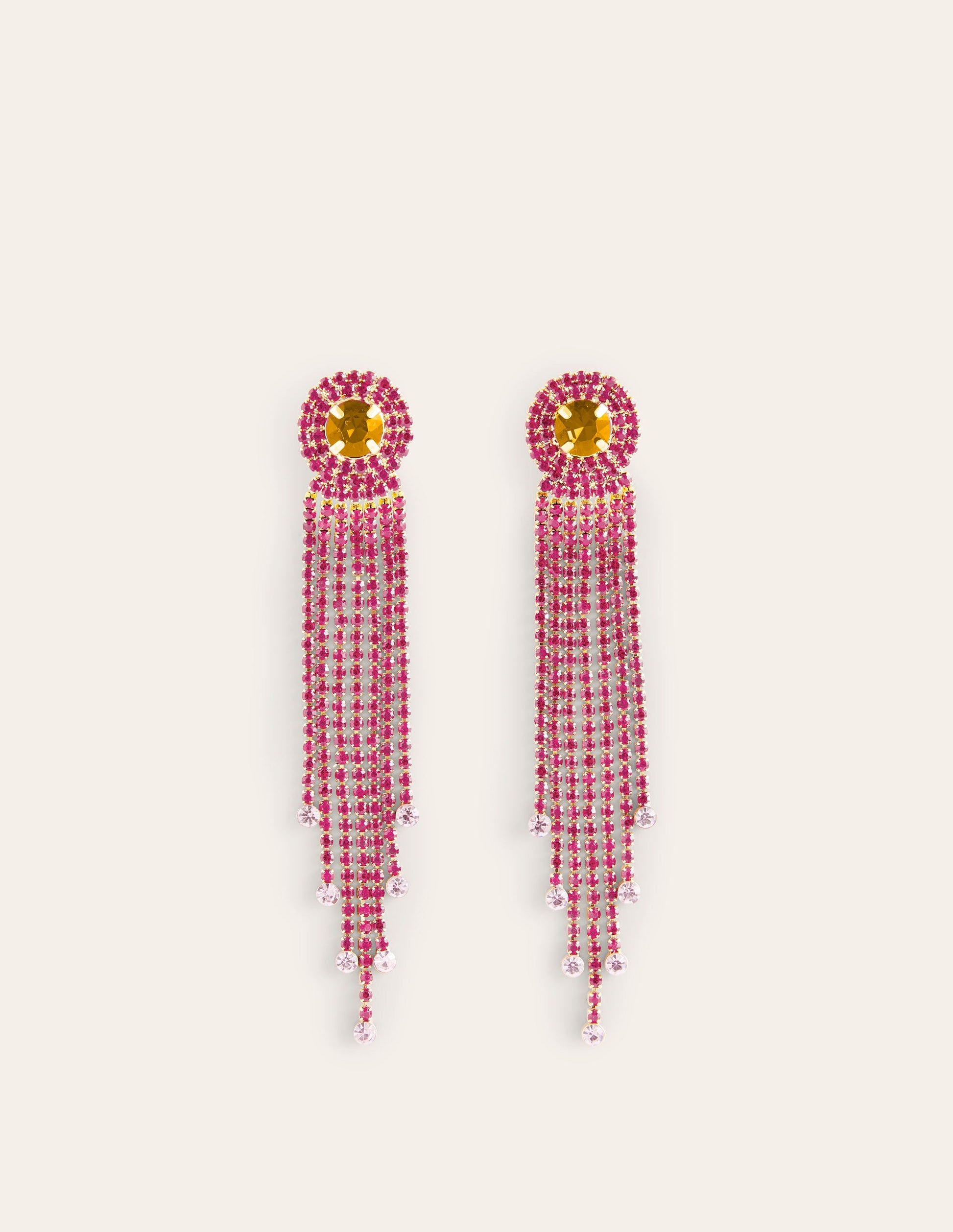 Jewelled Fringe Earrings-Red/Pink-2
