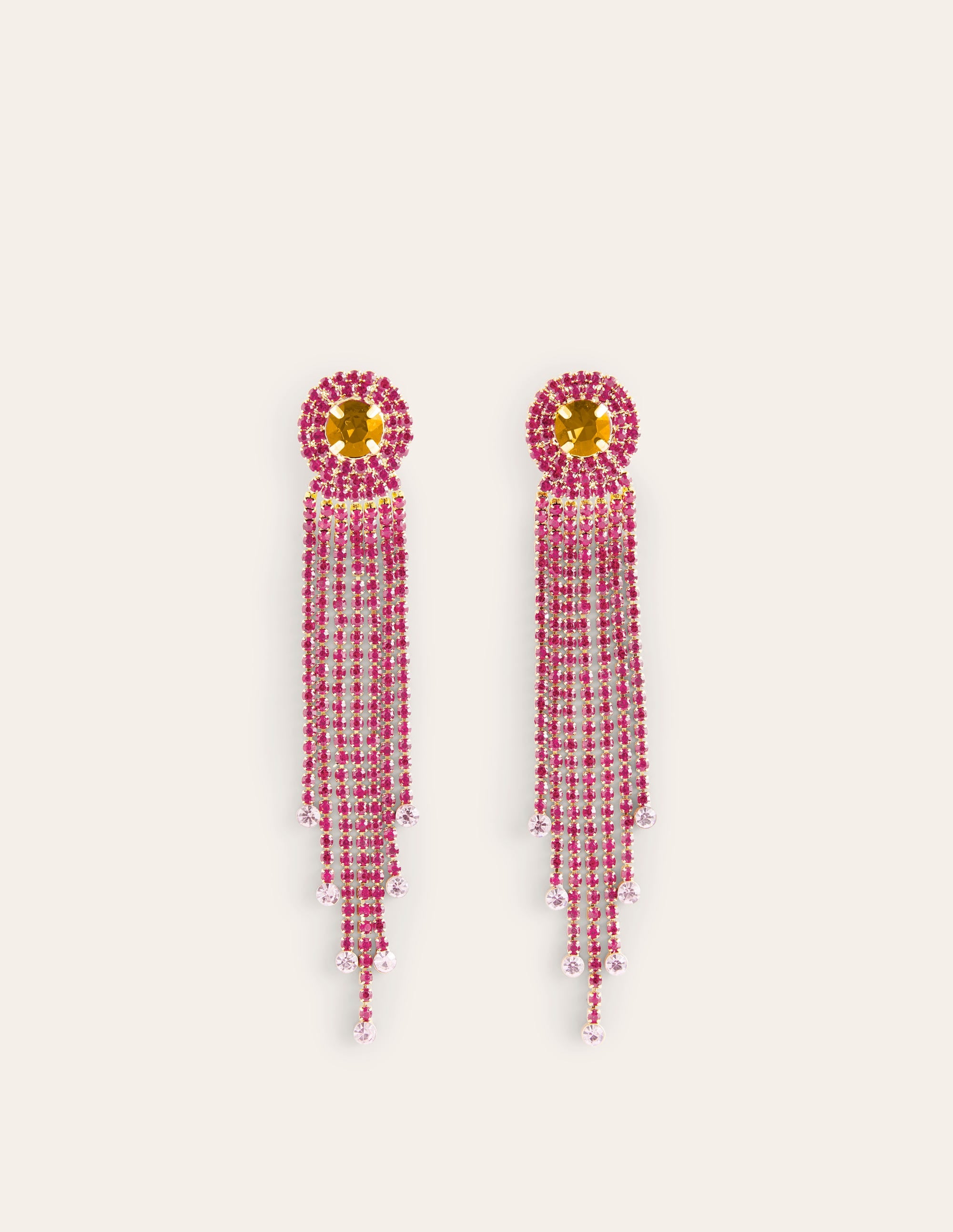Jewelled Fringe Earrings-Red/Pink - Image 2