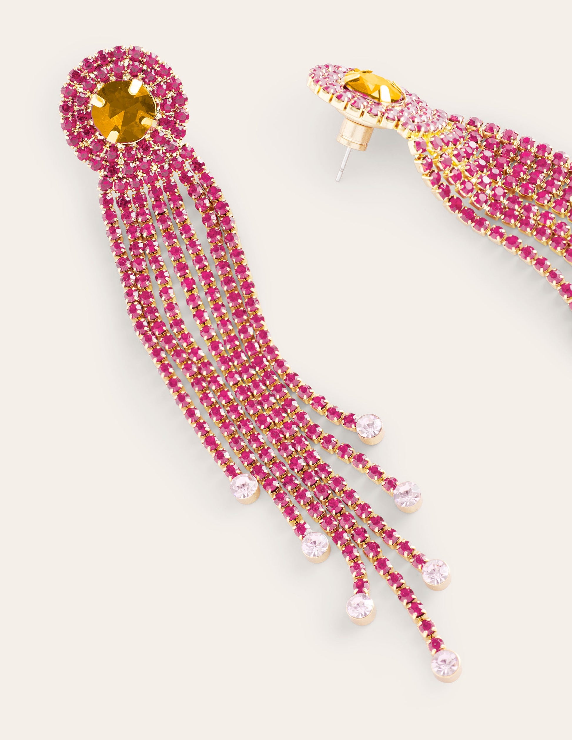 Jewelled Fringe Earrings-Red/Pink-3