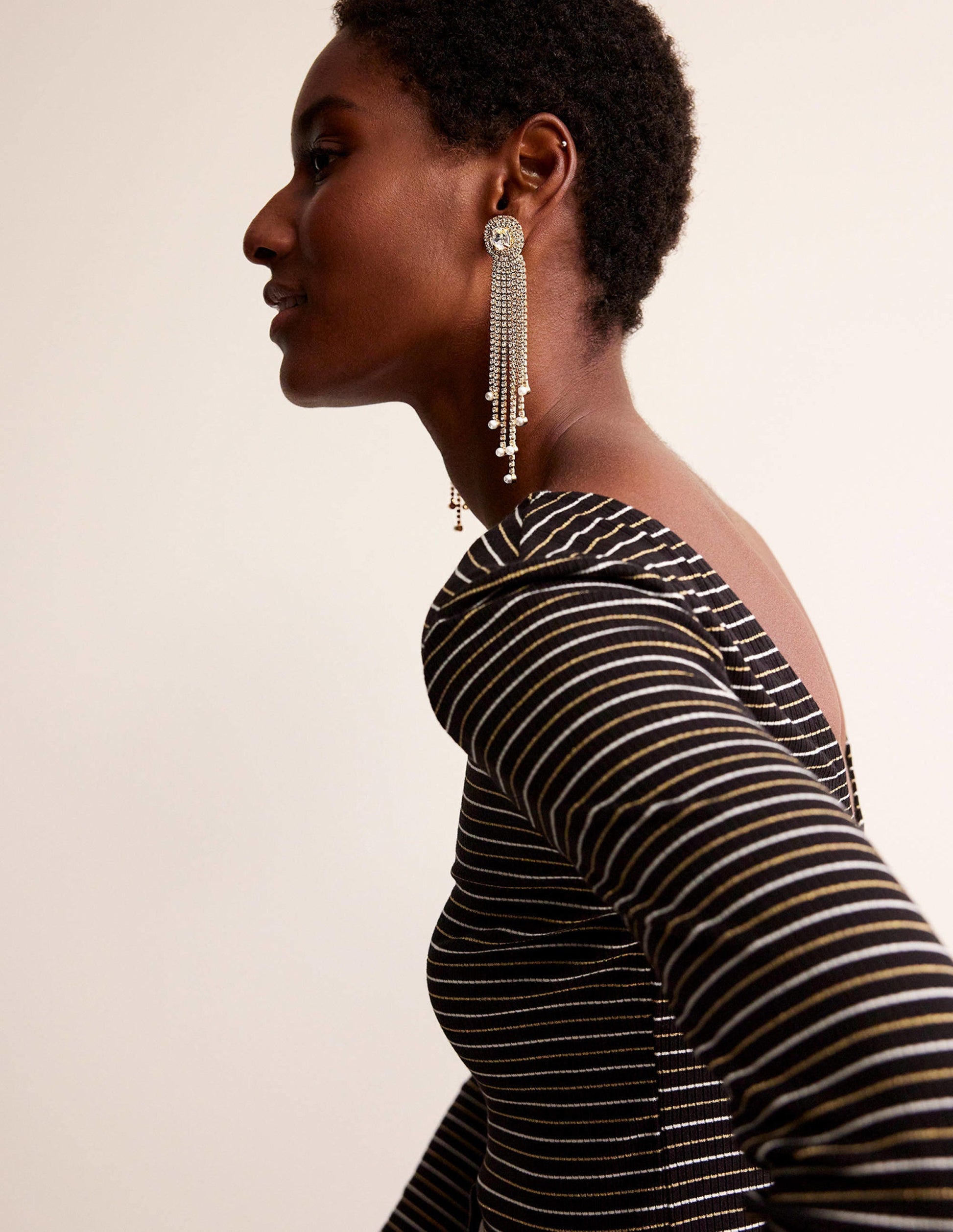 Jewelled Fringe Earrings-Silver-1